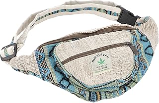 Pratica Borsa da Cintura in Canapa, Marsupio Etno, Borsa Laterale - Naturale/turchese, Unisex - Adulti, Blu, Size:One Size, 15x20 cm, Sidebags Fanny Pack