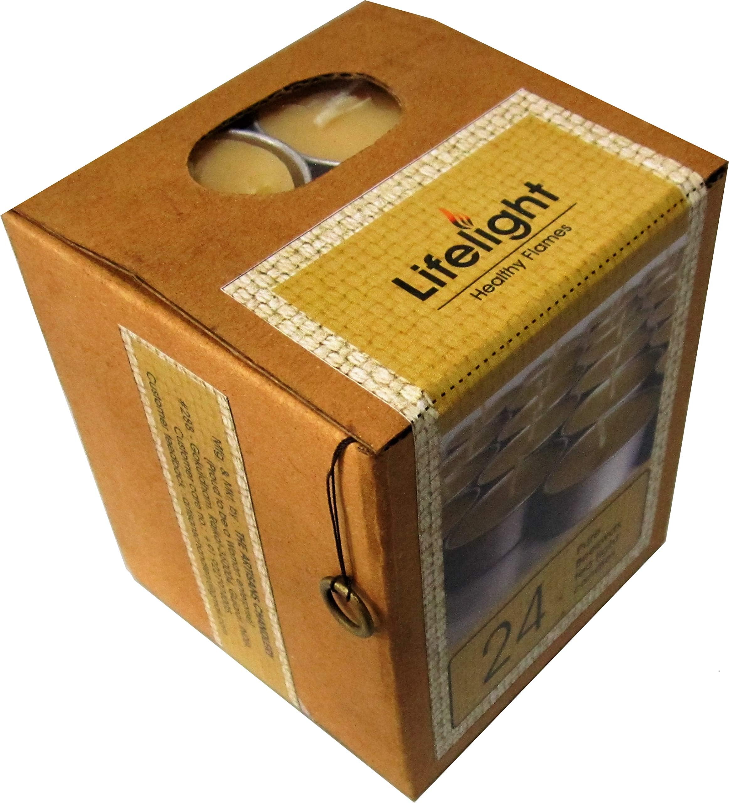 LifelightPure Beeswax Tea Light Candles, 24 Nos of 13 Grams of 100% Pure Beeswax Each in Metal Cup of 38 mm Diameter and 15 mm Height.