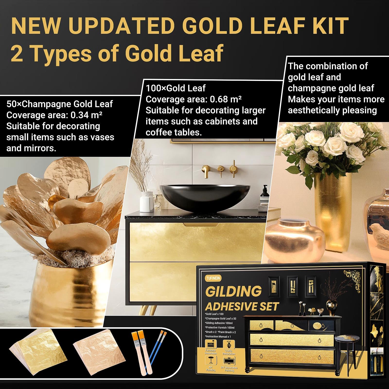 Gold Leaf Gilding Kit - Luxurious Decor & DIY -3 Gold Leaf Gilding Kit - Luxurious Decor & DIY -3