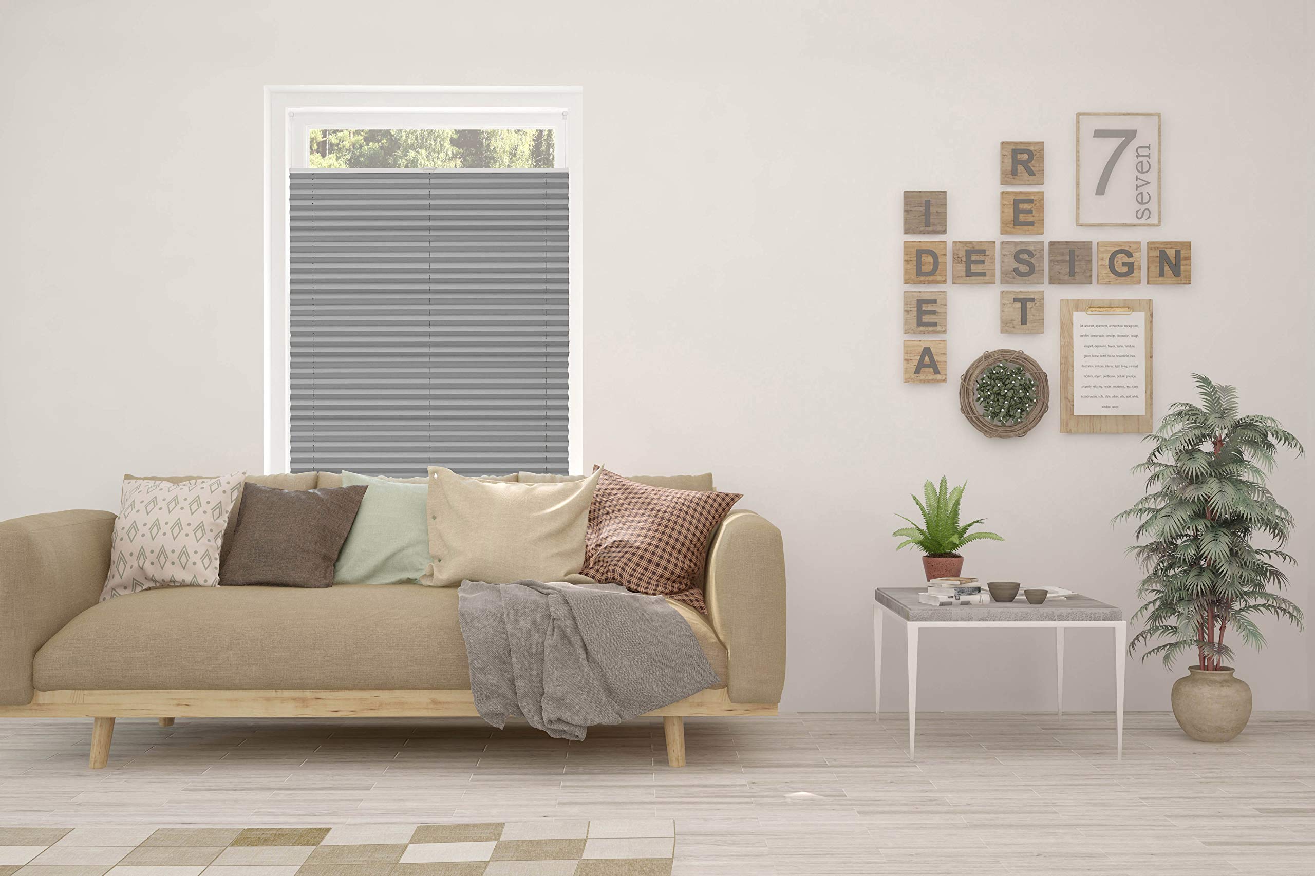 Plissee ohne Bohren Klemmfix Faltrollo Jalousie Plisseerollo Sichtschutz und Sonnenschutz Blickdicht lichtdurchlässig Rollo für Fenster & Tür Hellgrau 110x130 cm