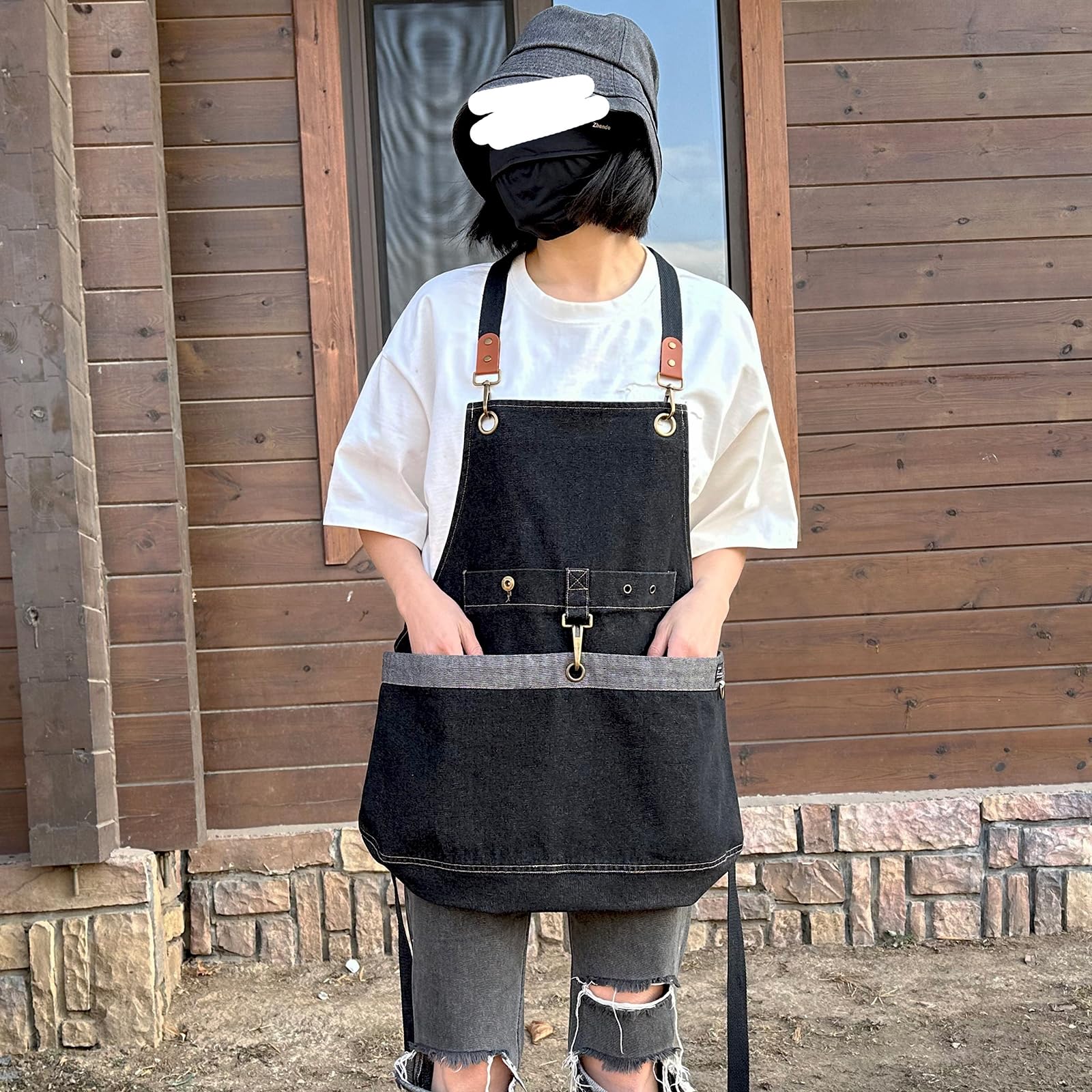 Fartuch DżInsowy z KrzyżOwym Tyłem Unisex Regulowany Krótki, DżInsowy Fartuch z Dużą Kieszenią Do Pracy w Kuchni, Kawiarni I Sztuce