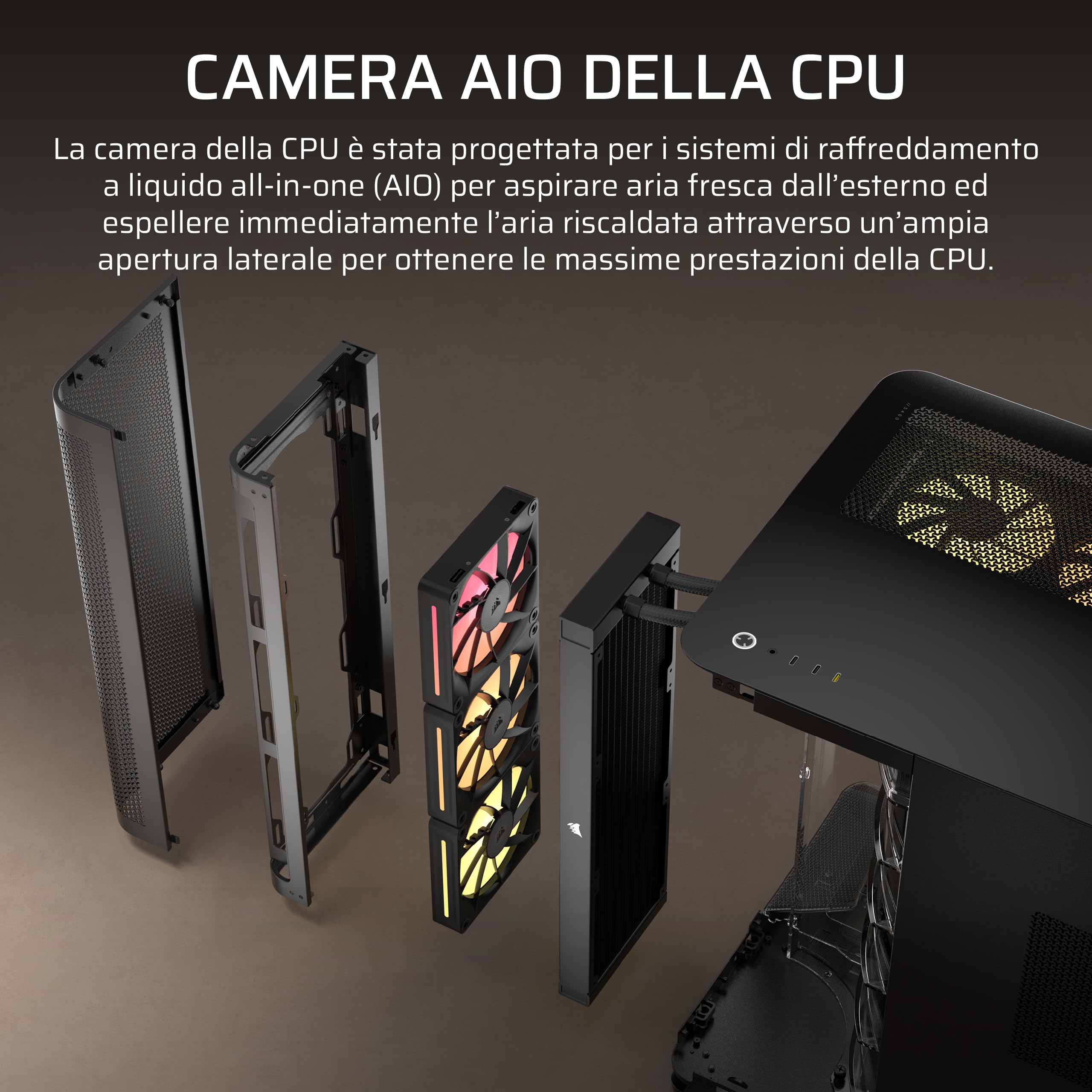 CORSAIR AIR 5400 LX-R RGB iCUE LINK Case PC Panoramico Mid-Tower – Nero | A Tripla Camera, 3 Ventole LX-R RGB Rotazione Inversa, Condotti Silenziosi ad Alto Flusso, Supporto Scheda Madre Inverso