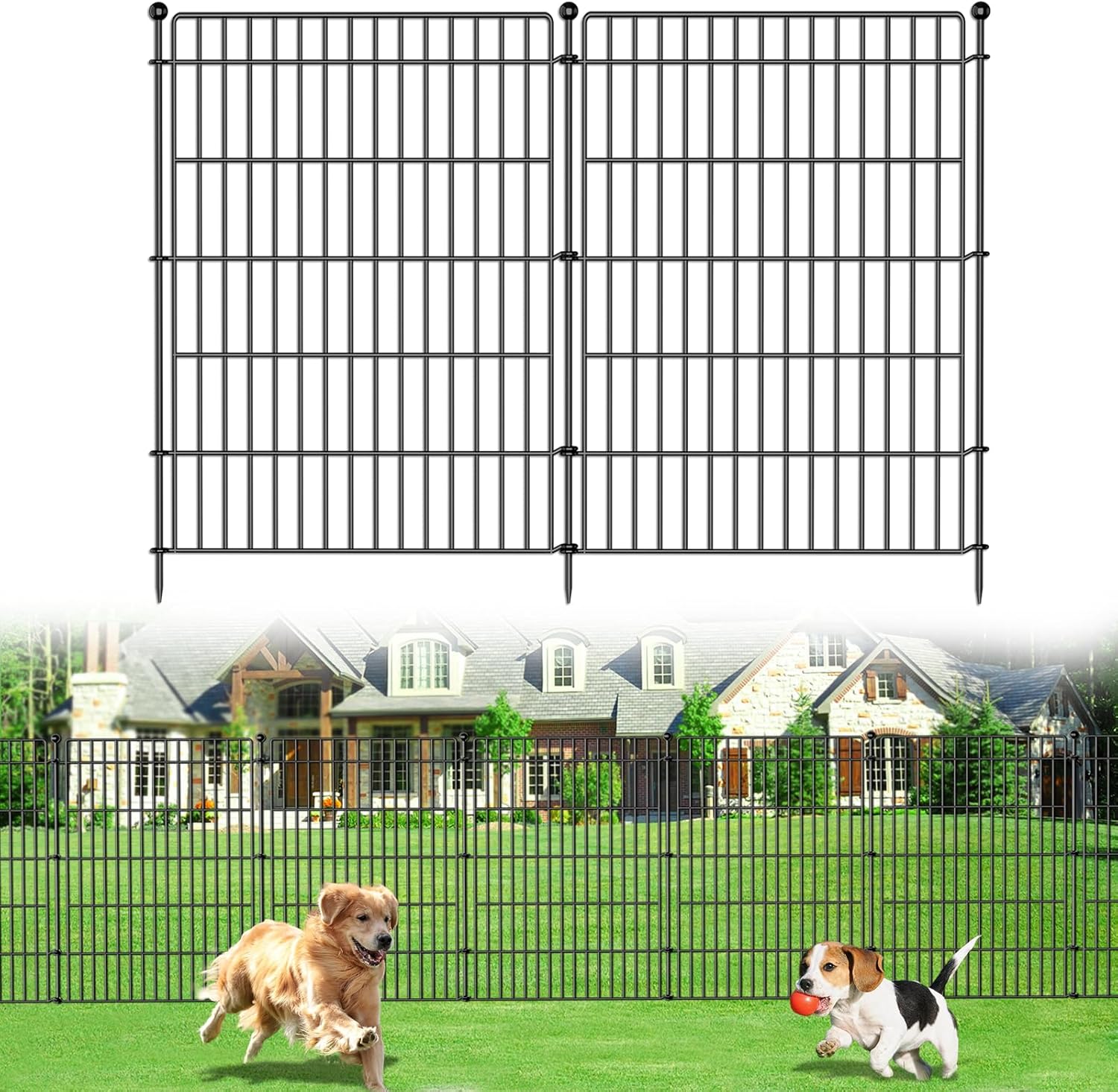 8 Panels No Dig Garden Fence Animal Barrier, 48in(H) × 21ft(L) Decorative Metal Outdoor Dog Fence, Rustproof Pet Fencing for Yard, Patio, Flower Bed -Temporary Fencing| Easy to Install 8 Panels-21 ft(L) X 48 in(H)