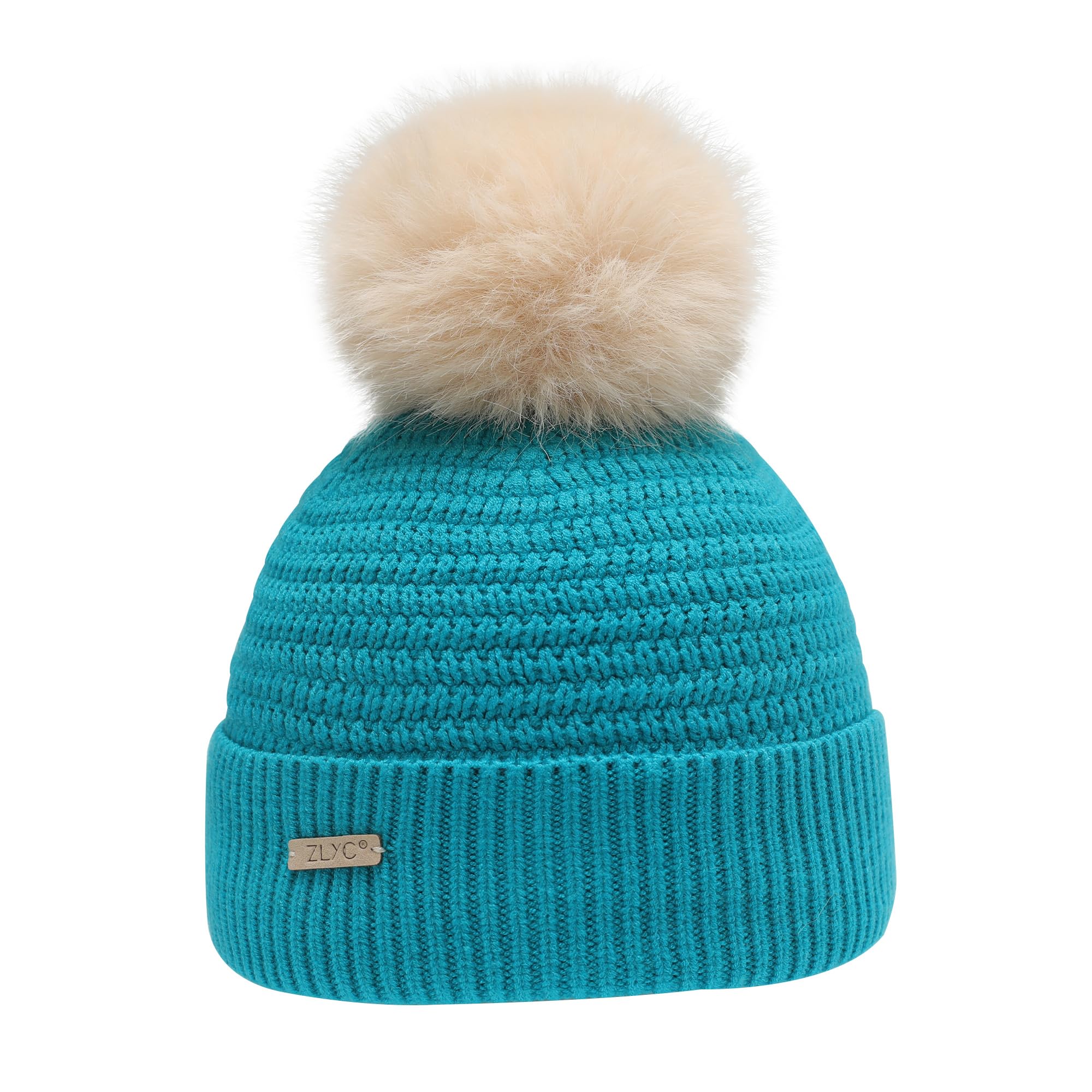 ZLYC Chapeaux d'hiver pour Enfants Filles garçons Bonnet Pompon Bonnet tricoté doublé Coton