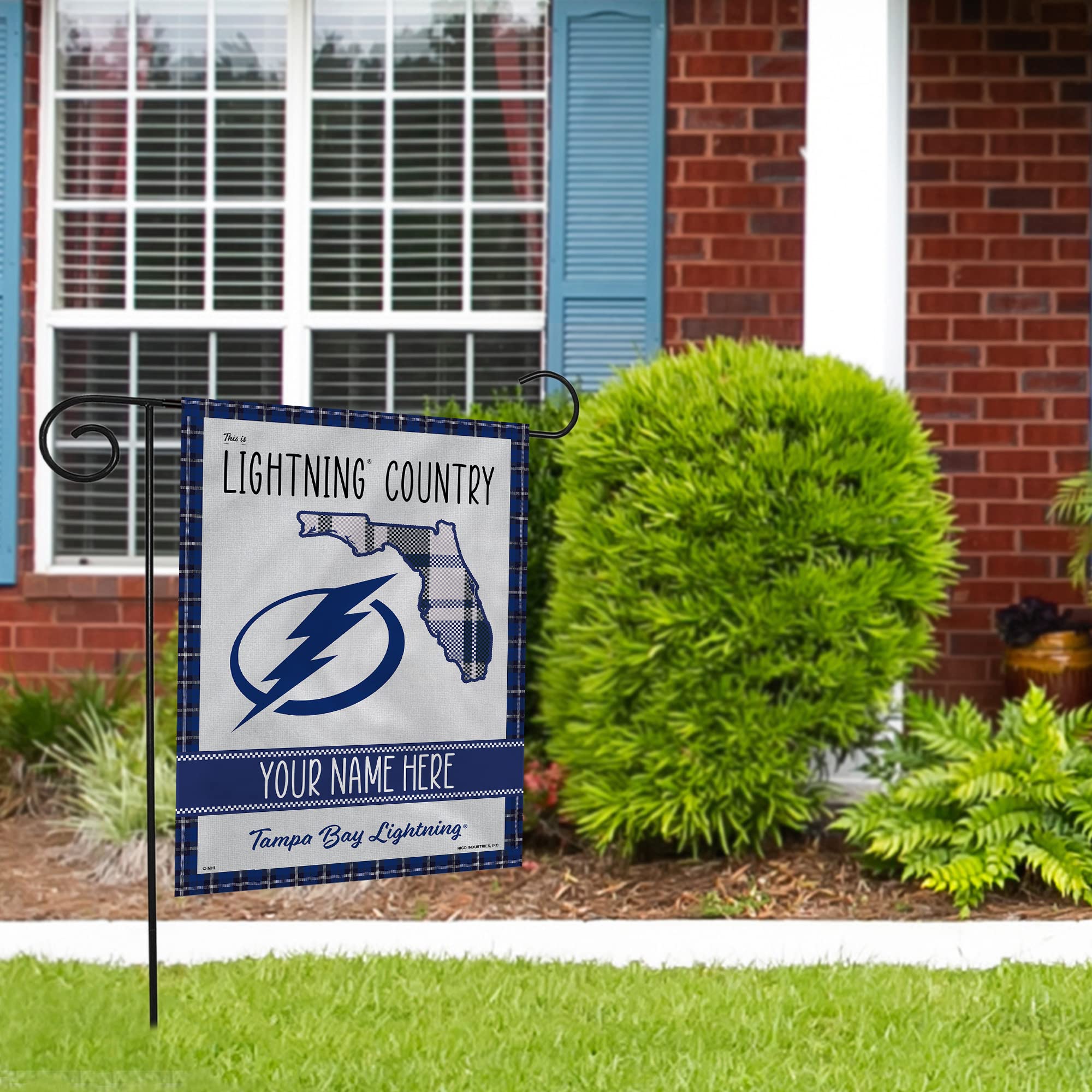 Rico Industries NHL Hockey Tampa Bay Lightning This is Lightning Country - Plaid Design Personalized Garden Flag