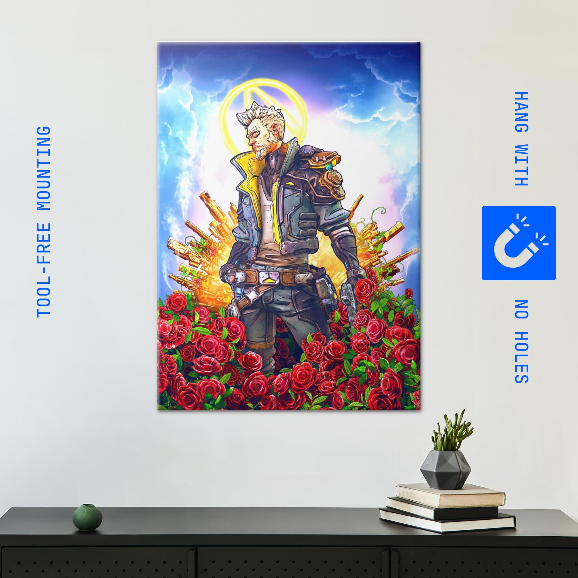 Displate Metall poster Borderlands Zane Roses Größe L | Bilder Wanddeko Wohnzimmer & Schlafzimmer Wandbilder, Geschenk. Wandkunst mit Magnet-Befestigung, ohne Bohren.