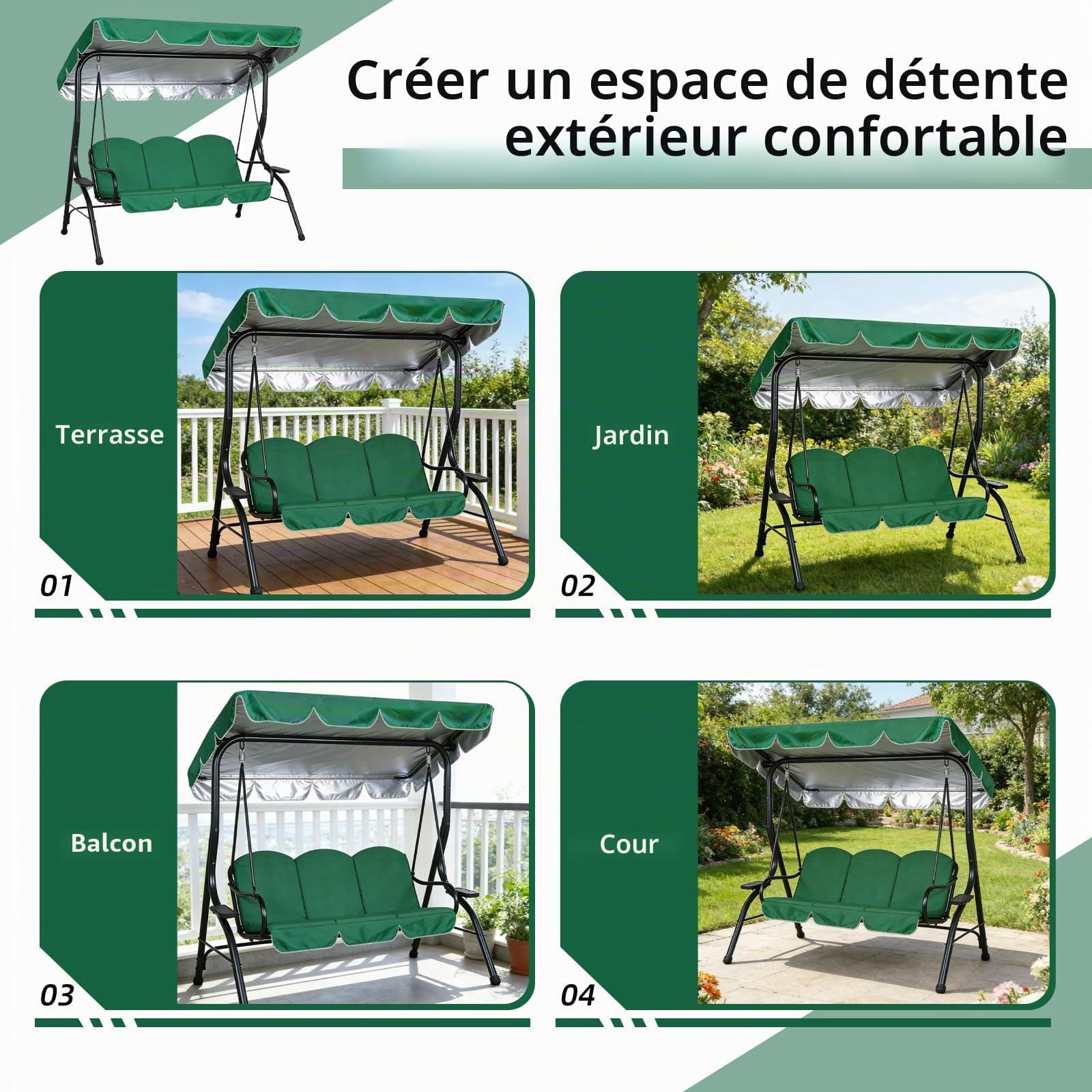 Toit de Rechange pour Balancelle de Jardin 210 x 145 cm, Toit de Rechange Universel pour Balancelle 3 Places, Imperméable Protection UV Convient pour Remplacer le Auvent d'un Toit de