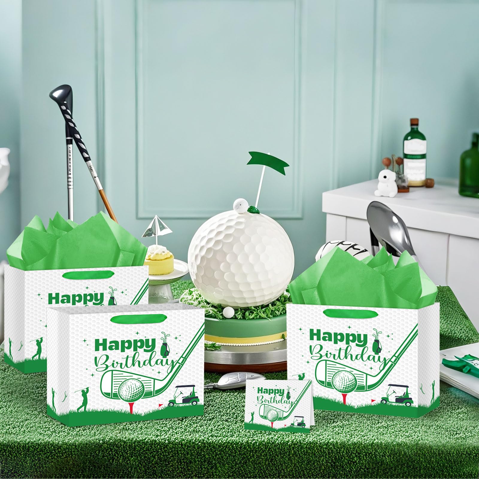 Abilat Large Golf Birthday Gift Bag with Tissue Paper and Greeting Card Reusable Golf Birthday Party Favors Wrapping Bag for Boys Men Sports Themed Party Decoration Supplies