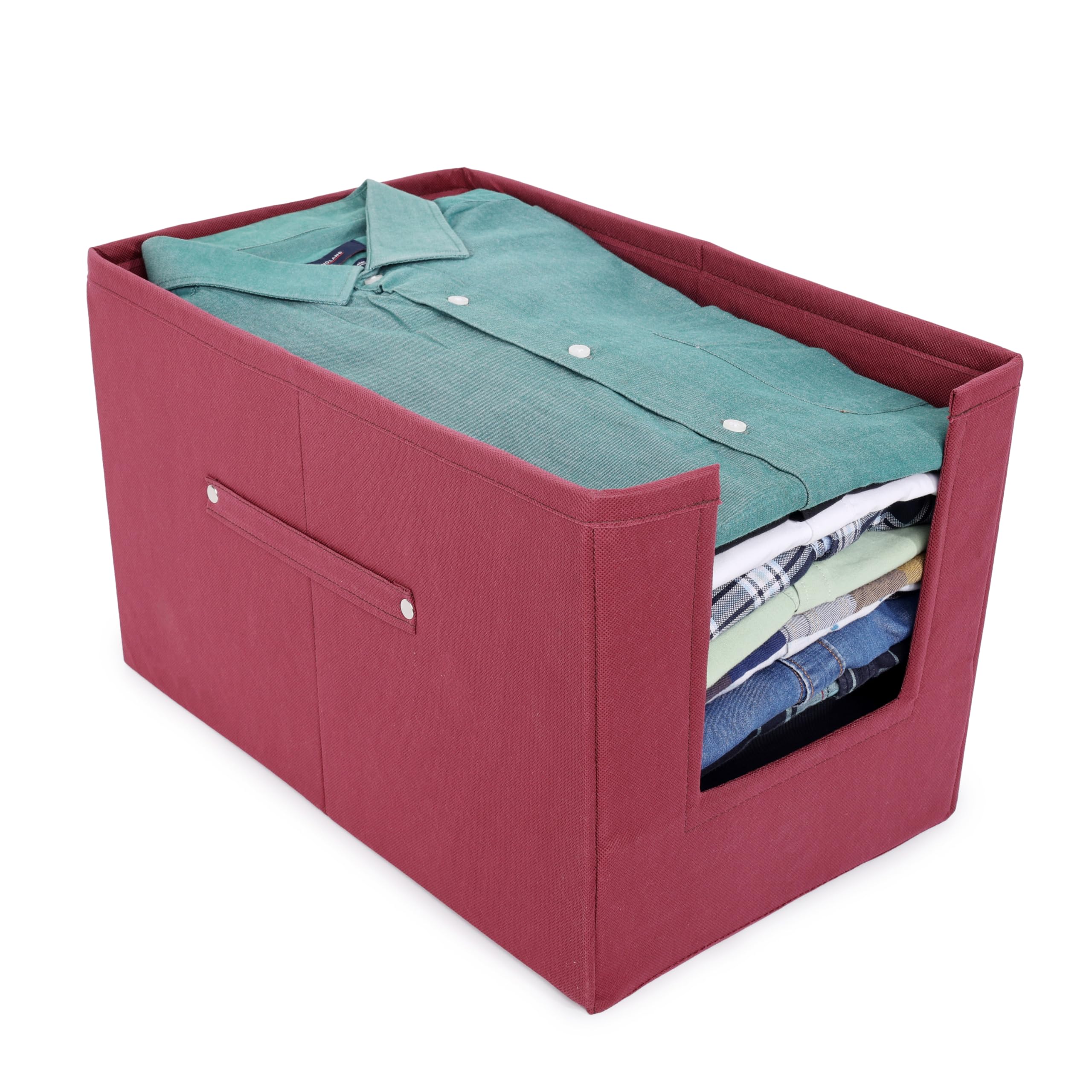 Foldable Non-Woven Shirt Stacker | Collapsible Wardrobe Organizer For Clothes, T-Shirt, Pants, Dresses, Jeans |Space Saving Storage Box With Handle (Pack Of 1)