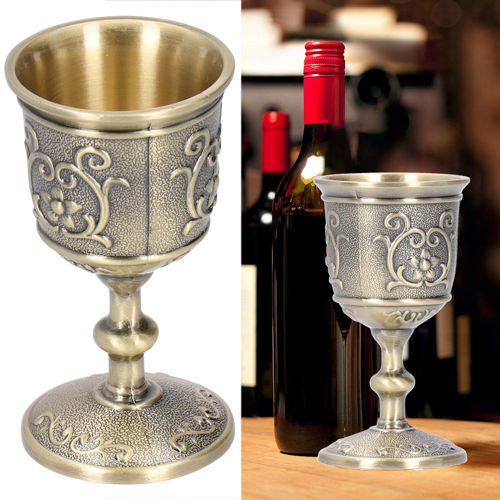 Calice da Vino in Metallo Goffrato, 7,3 x 3,9 cm Mini Calice da Vino in Bronzo Goffrato Chalice Coppa da Liquore Europea Vinos per Bere Whisky Vodka (S)