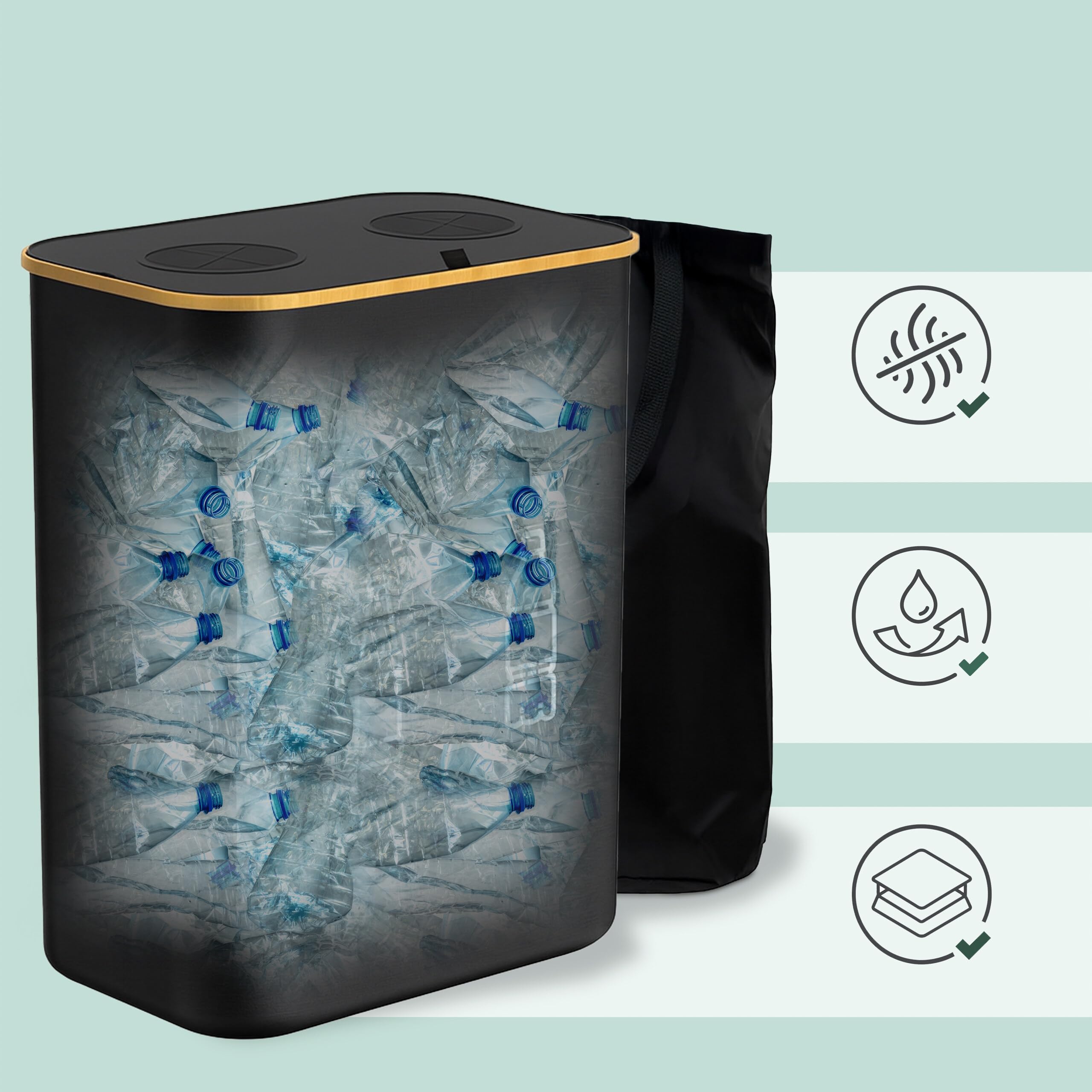 Relaxdays Conteneur à Bouteilles 160 l, 2 Sacs, H x L x P : 75 x 57 x 37 cm, pour Verre et Plastique, Noir