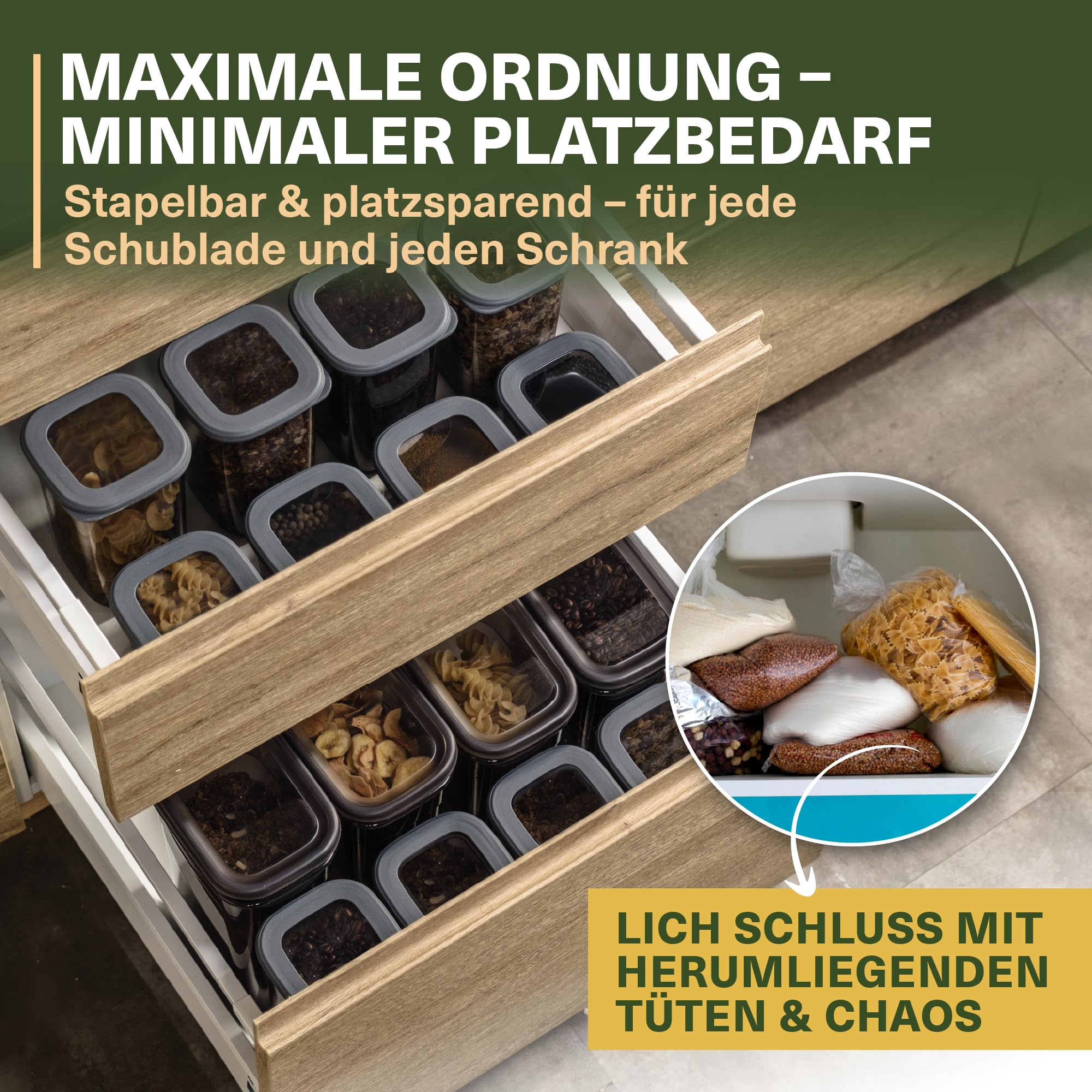Viwares Contenitori con coperchio, ermetici, set da 48 contenitori senza BPA, per la conservazione della farina di cereali, cucina, pratico organizer da cucina, contenitori per alimenti