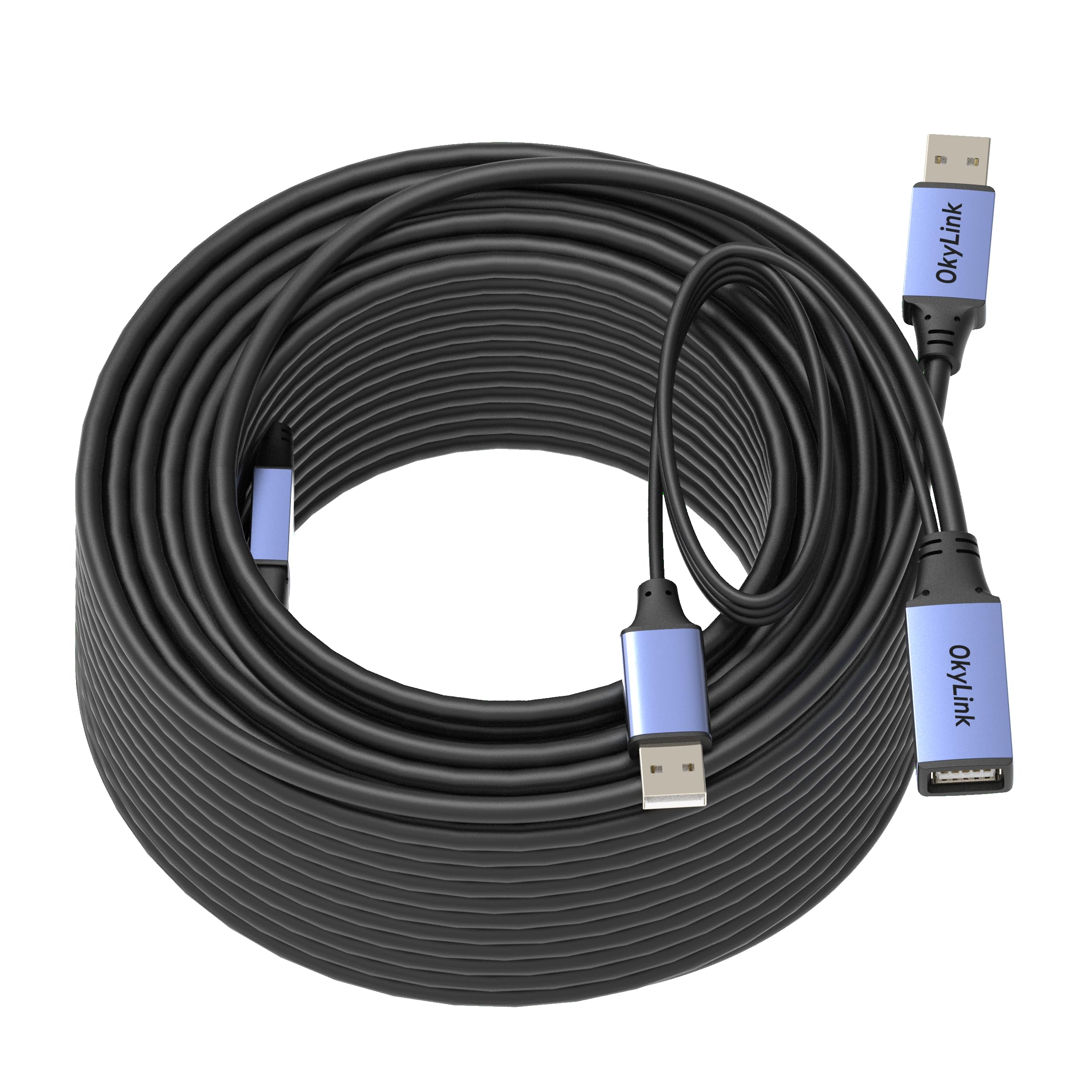 OkyLink Cable de extensión USB 2.0 activo de 30 m, macho a hembra A 480 Mbps para impresora, mouse, teclado, escáner, cámara