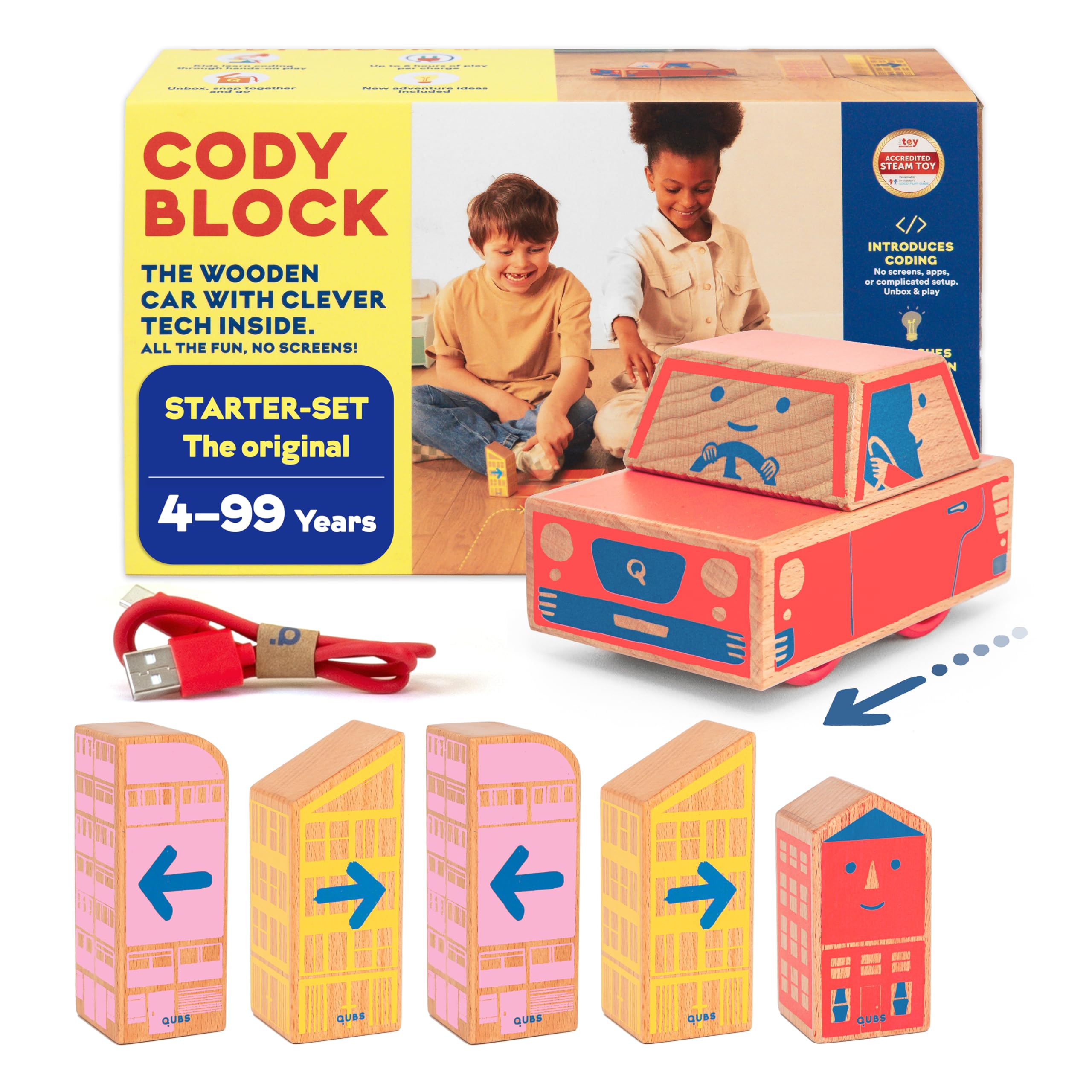 Cody Block Starter Set, Educational Wooden Building Blocks Coding and Car STEM Toys for Preschool Kids Ages 4+, Screen Free