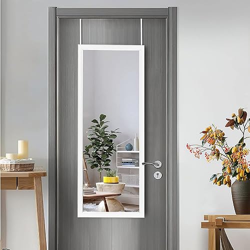 NeuType Espejo de 44 x 16 pulgadas, espejo de longitud completa, espejo de pared para colgar con 2 perchas de metal para dormitorio, sala de estar,