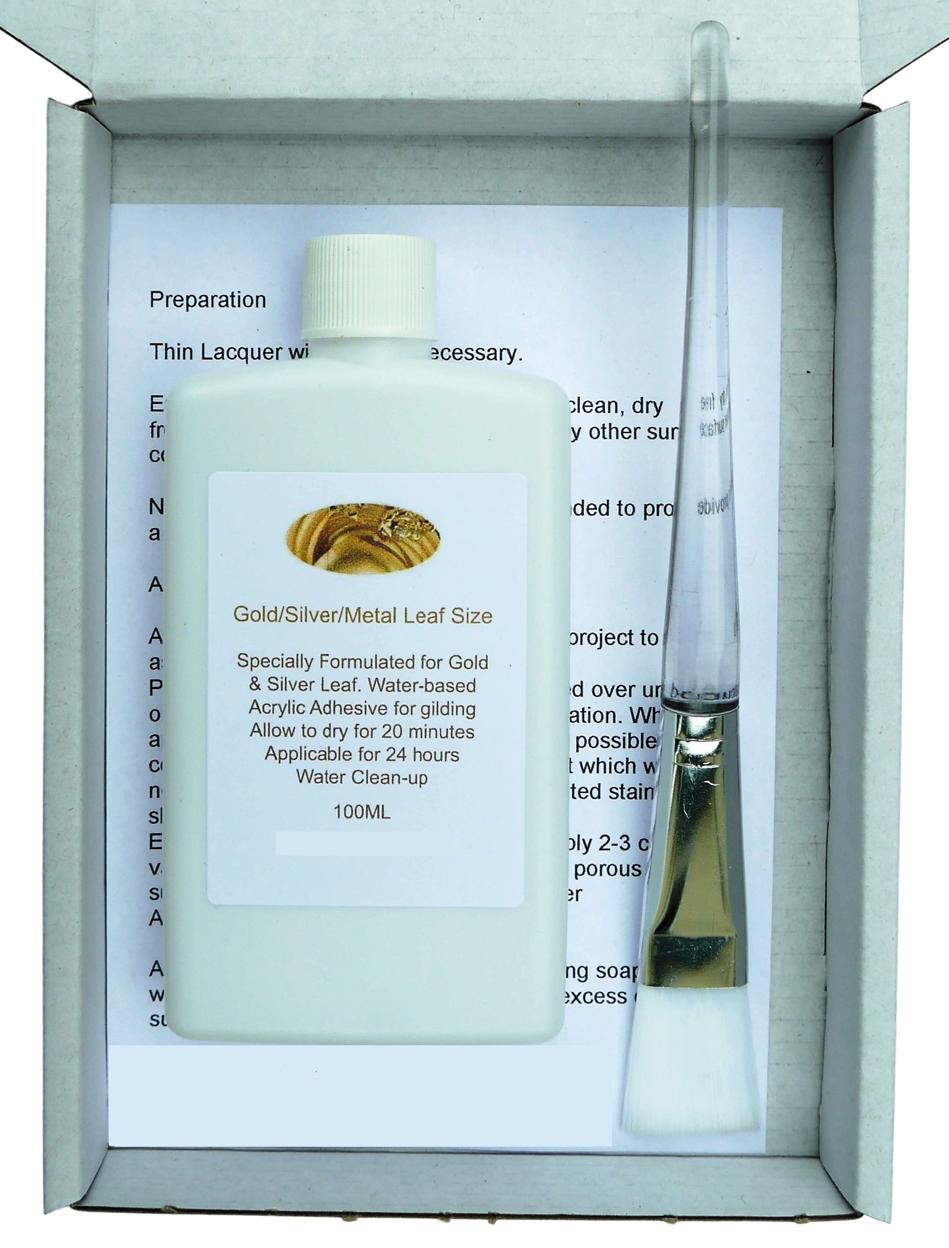 Gold Leaf Size Adhesive Plus Quality Brush & Guide. 100ML WaterBased