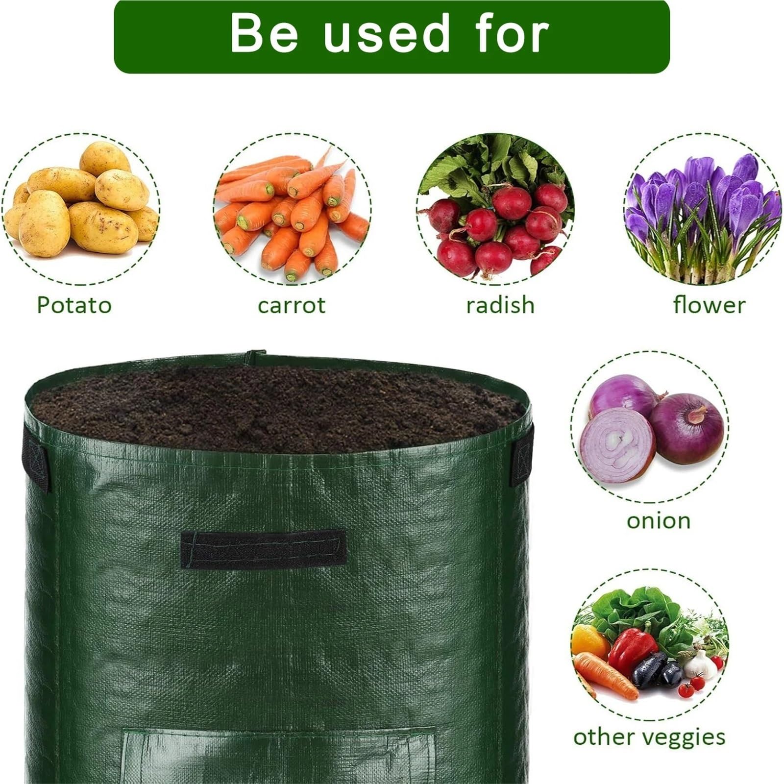 3 Sacs de Culture légumes 1/5/7/10 gallons, Pots Plantes en matériau PE for Pommes Terre, Carottes, conteneurs Jardinage Robustes avec poignées pour Plantes(10 Gallon-35x50cm)
