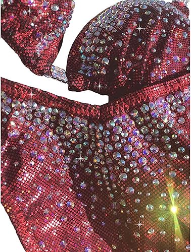 Miniatura 7 de Figura Physique traje de competición brillante rojo figura Bikini Posing traje NPC Physique Competition Bikini Proven Winner Figura traje