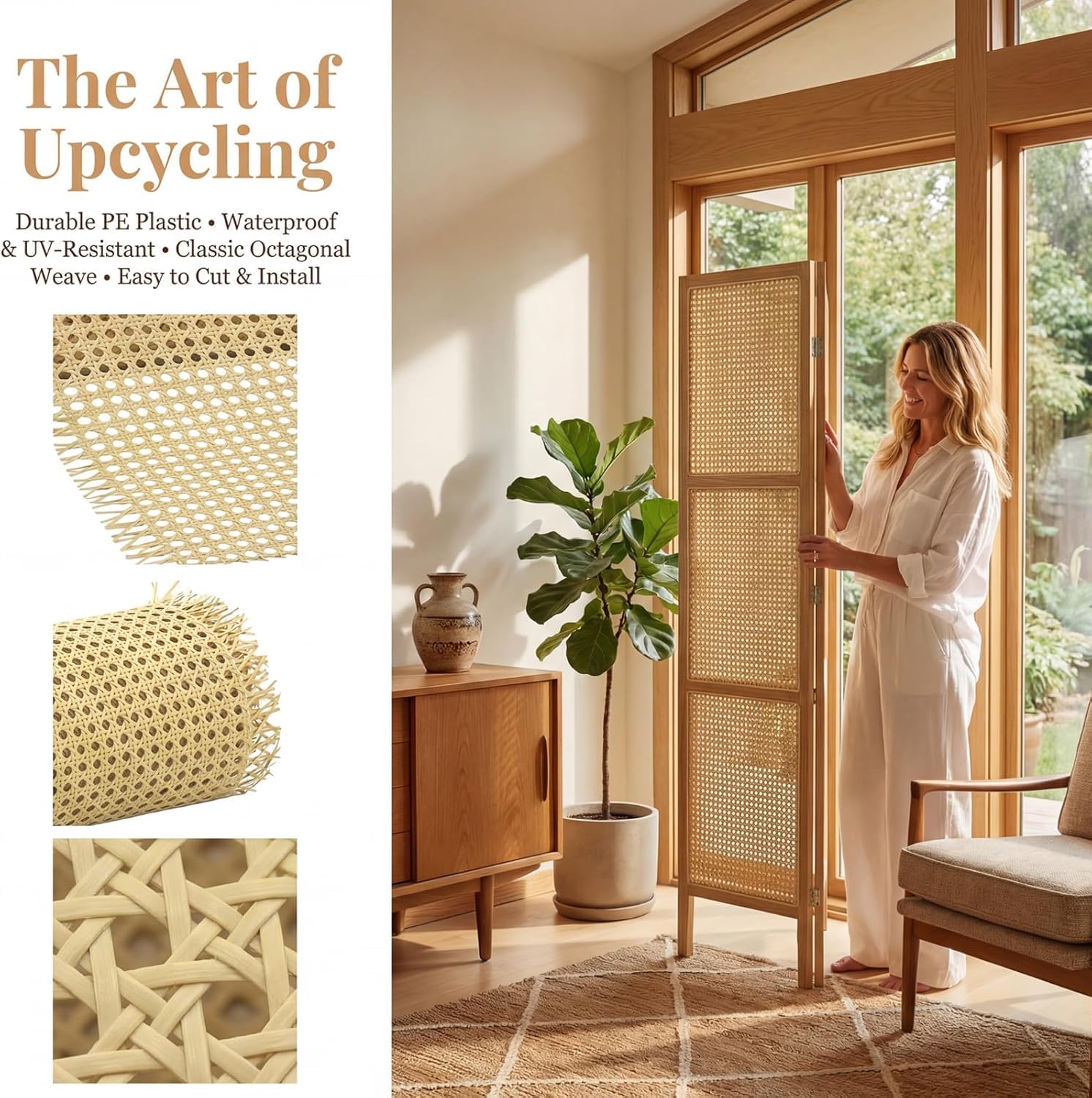 Wiener Geflecht,40x200CM Schimmelfest Rattan Geflecht Meterware,DIY Möbeldekoration Handgemachtes PE Kunststoff Flechtmatten für DIY Rattan Möbel