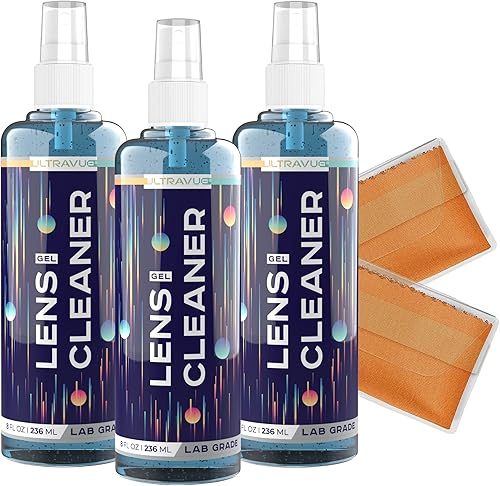Miniatura 10 de ULTRAVUE Kit de spray limpiador de lentes de gel para gafas, 3 botellas de gel de 2 onzas + 2 paños de microfibra para limpieza, seguro para todas