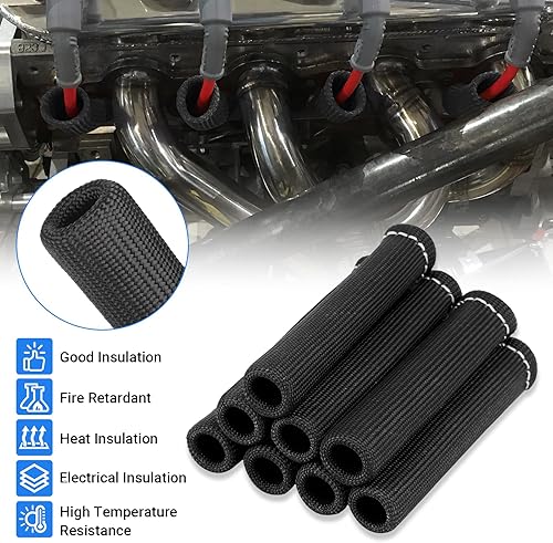 Miniatura 7 de Cable de bujía de protección contra el calor de la manga de 2500  de la bujía protector de arranque Botas Wrap para SBC BBC 350 454 8 piezas tapas