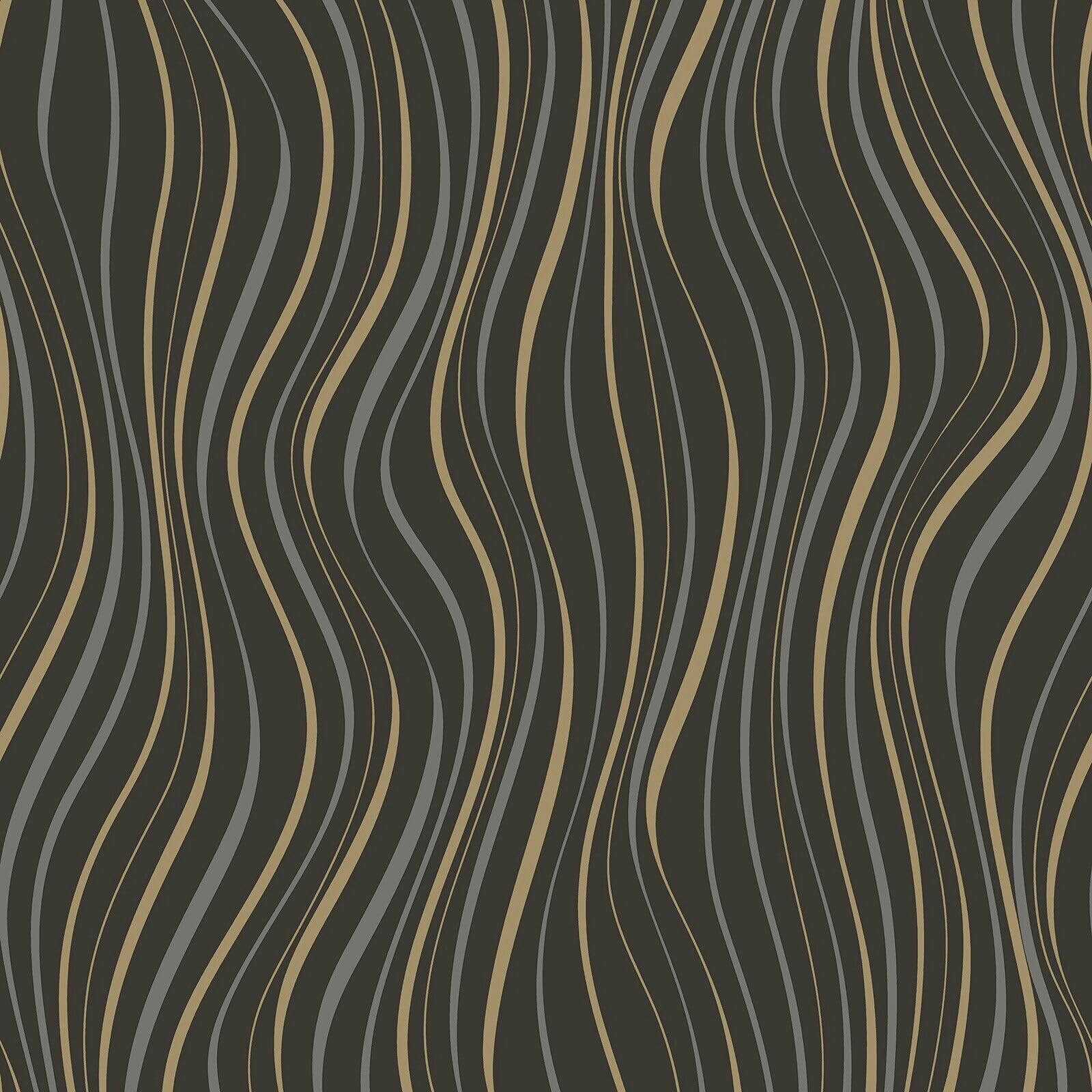 Sophie Laurence Black, Gold Black Gold Wave Wallpaper – Luxury Metallic Shimmer, Textured Vinyl, Paste The Wall, Washable, Strippable (Full Roll)