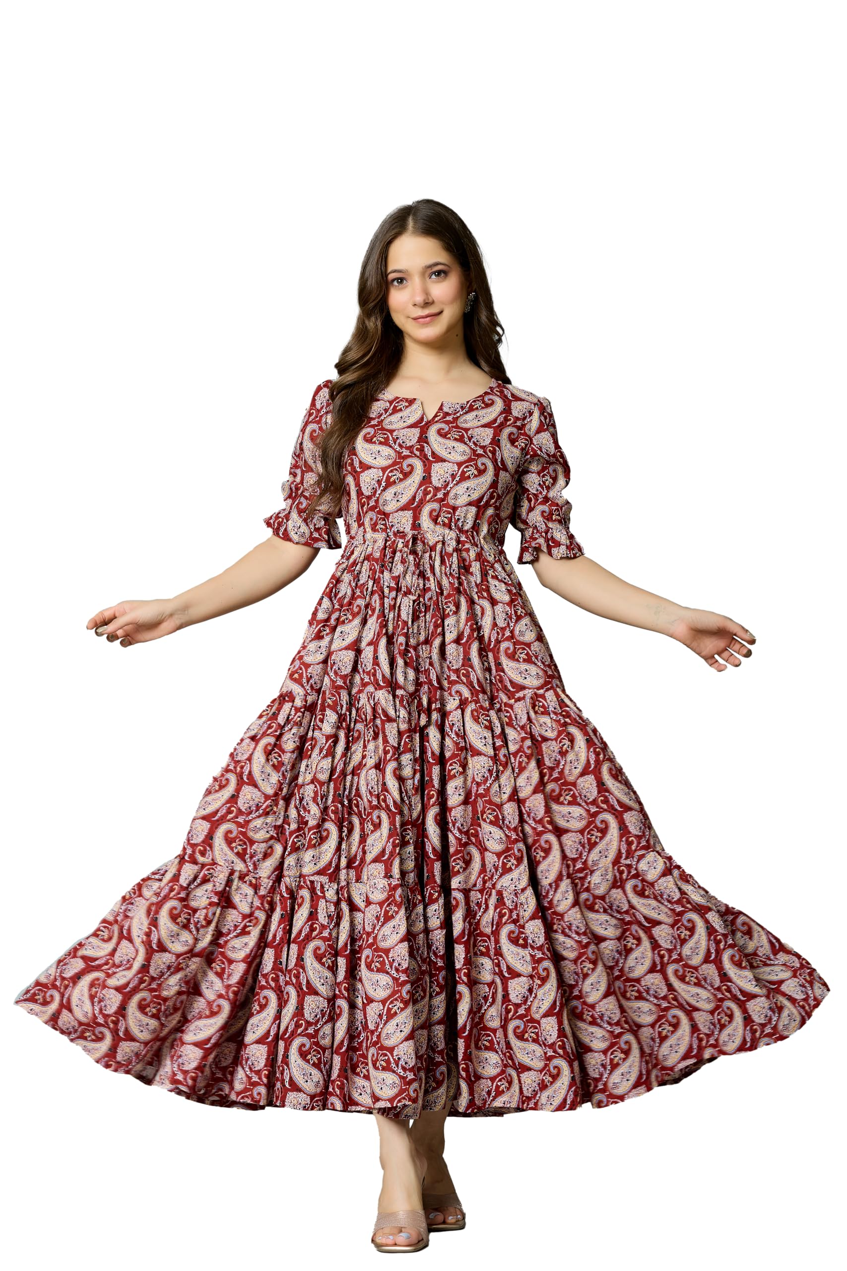 aradhika Women's Printed Long Frill & Flared Western Dress One Piece-picture-35