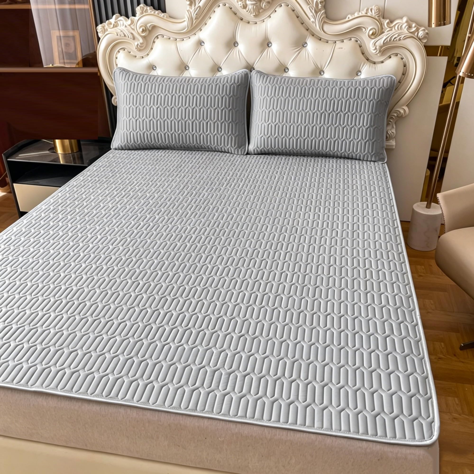 WFXXZL Cooling Mat with Pillowcase for Adult, Comfortable Foldable Summer Bed Mat, Cooling Bed Cover for Summer Home Dorm Use(Grey,Twin XL)