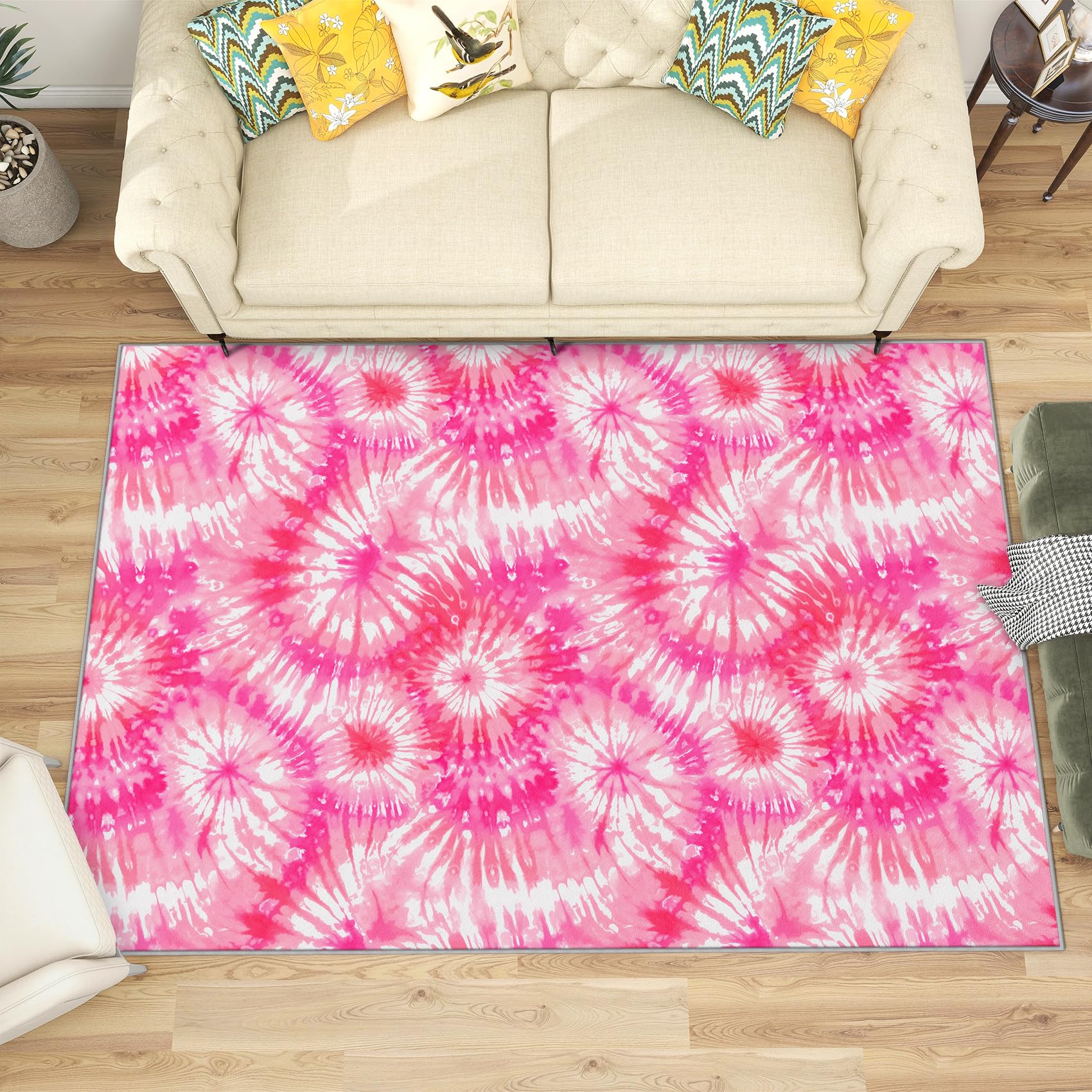 GEDAEUBA Tie Dye Rug Washable Non Slip Soft 4x6 Rug for Living Room Bedroom - Pink and White Area Rug & Home Decor - Preppy Carpet - Tie Dye Room