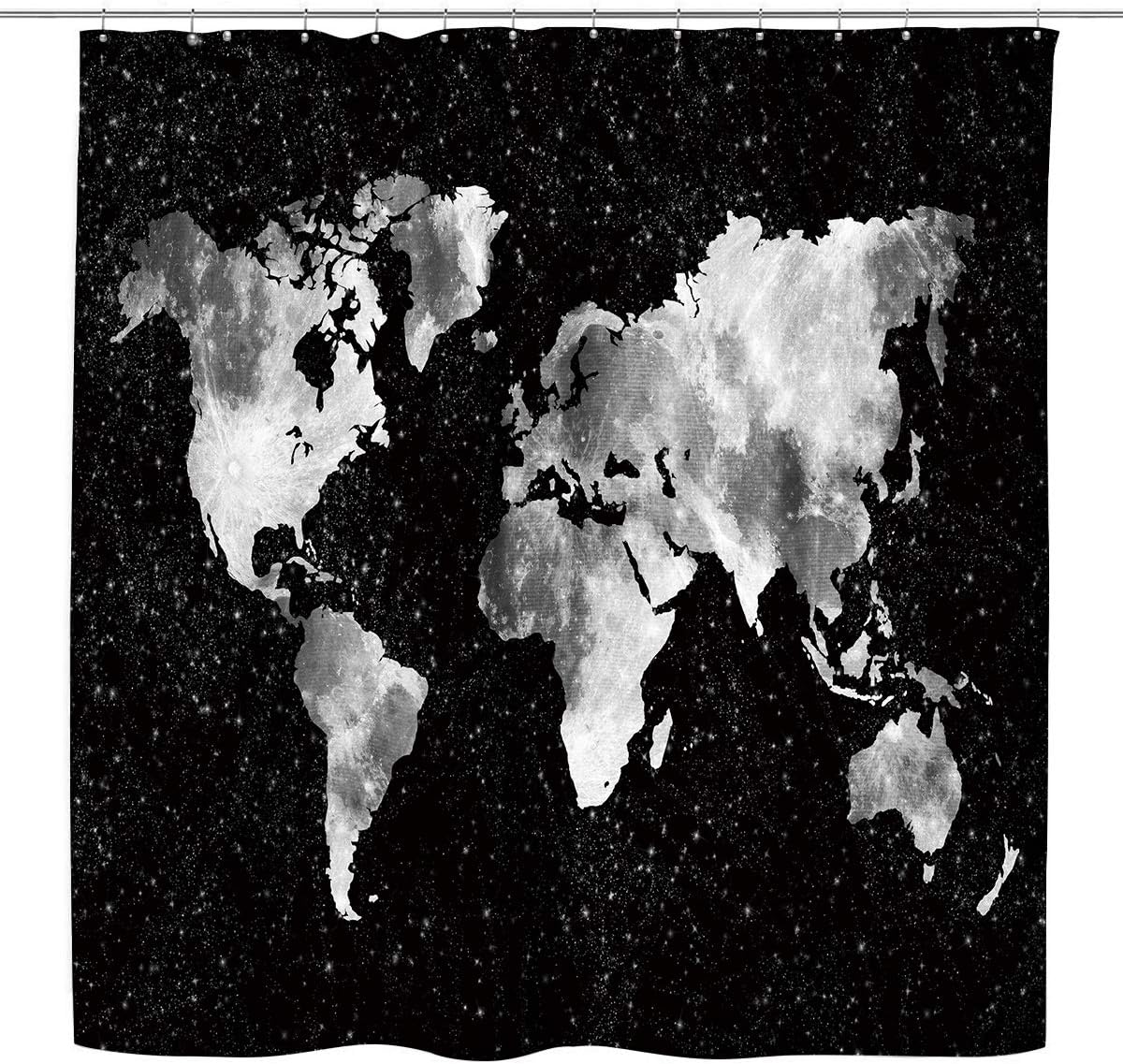 Amazon Com Kewwe Black White World Map Shower Curtain 60wx72h Inch Kids Global Galaxy Starry Sky Atlas Grey Geography Earth Abstract Constellation Waterproof Polyester Fabric Bathroom Decorations With 12 Hooks Home