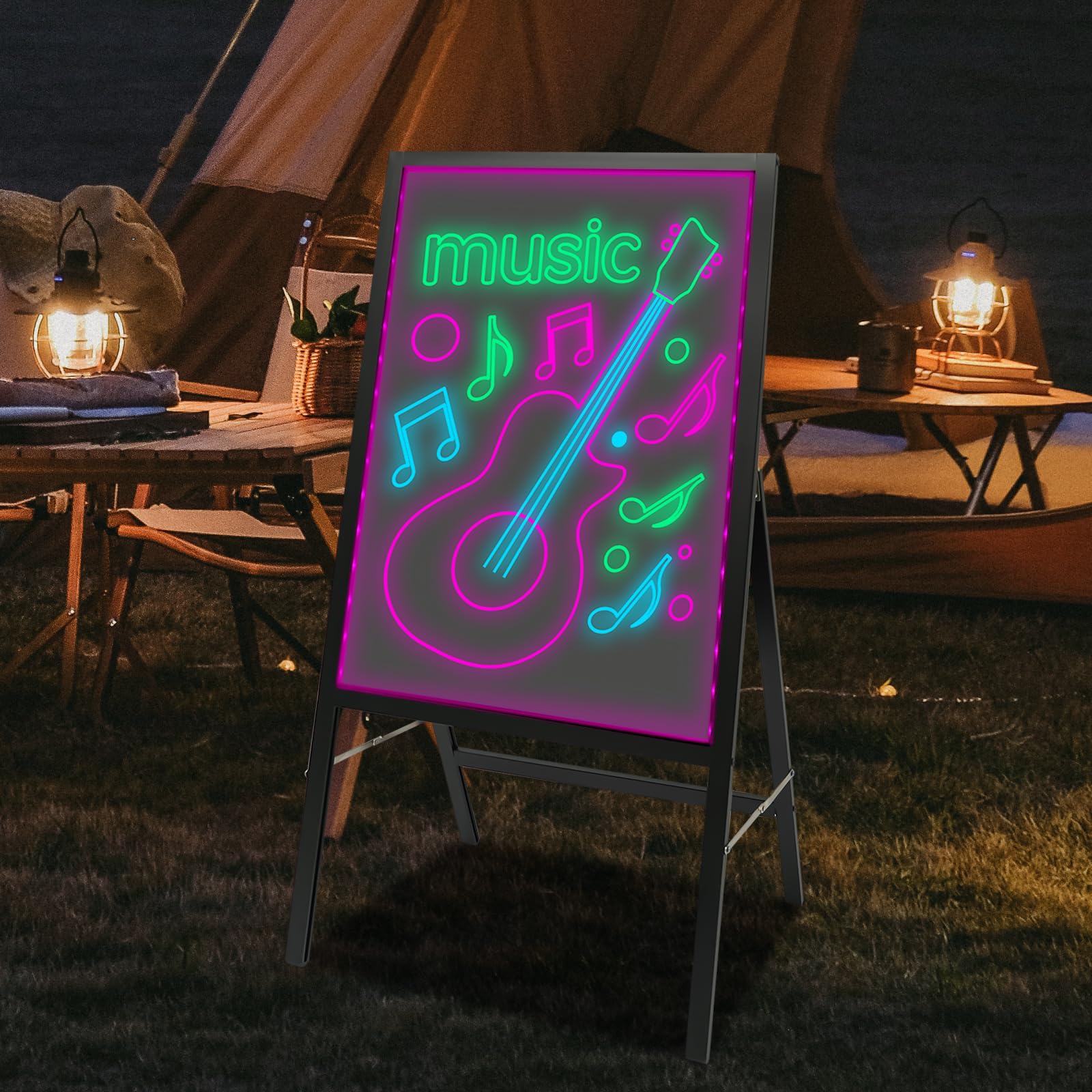 50 cm x 70 cm Pizarra publicitaria luminosa con 8 bolígrafos de neón, mando a distancia, cartel de aviso iluminado, pizarra LED, pizarra borrable, indicador de menús de pie, letreros luminosos