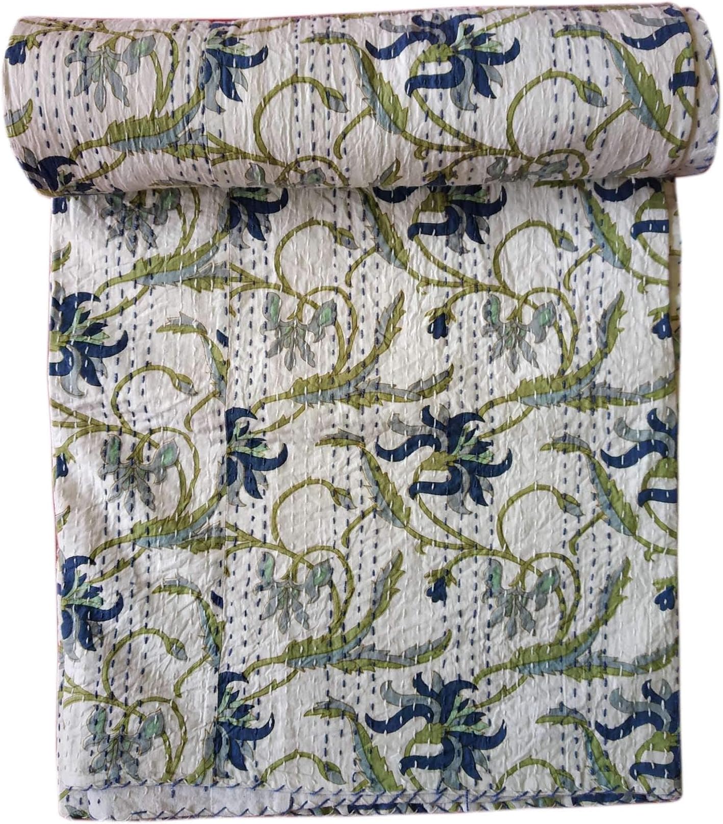 Kirti Textile and Handicraft Floral Print Single Size Kantha Cotton Bed Cover (Multicolour)