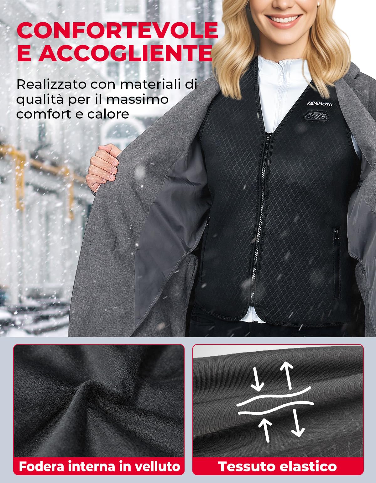 KEMIMOTO Gilet Riscaldato Donna, Elettrico Gilet Riscaldato con USB, Giubbotti Riscaldati con 3 Temperature per all’aperto Lavoro Sci Escursionismo Caccia Moto (Senza Batteria)