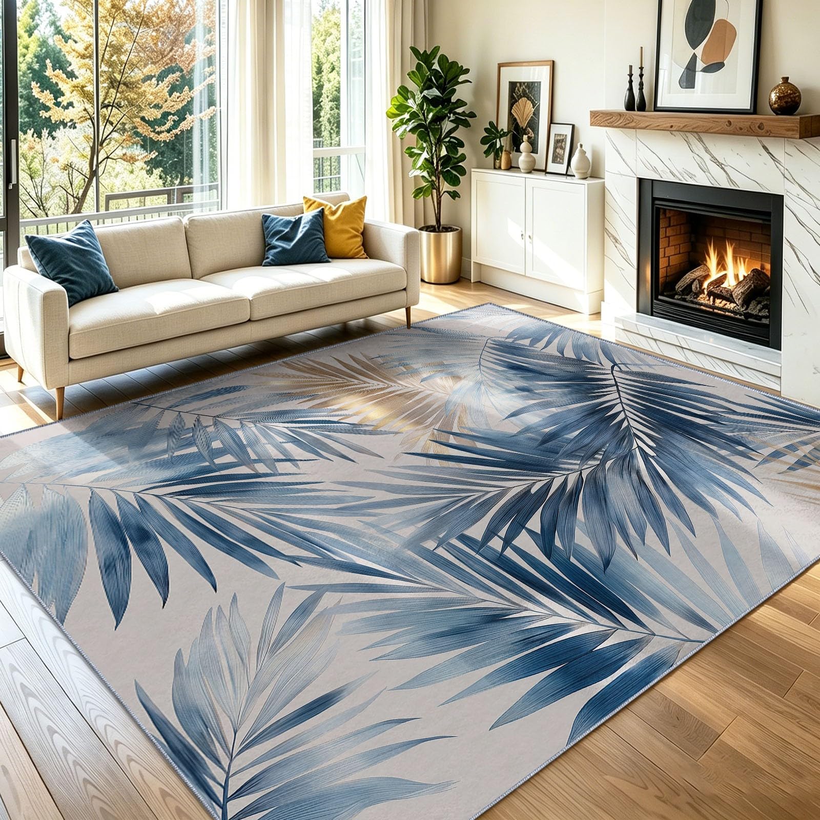Tapis de salon lavable et antidérapant feuille de palmier