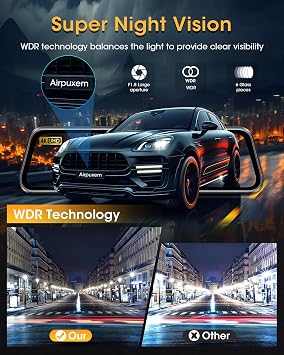 4K Reversing Camera Mirror 【WiFi】 10 Inch Mirror Dashcam Parking Aid WDR IPS touch screen with front rear reversing camera with type C connection G-sensor loop recording