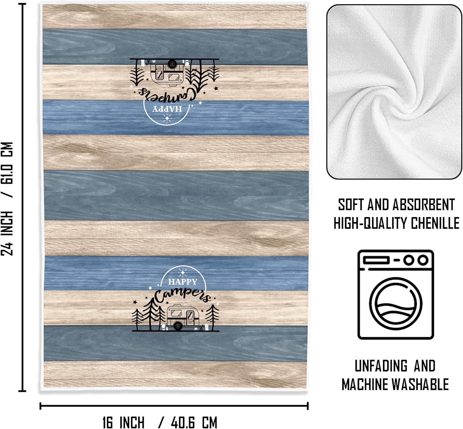Happy Camper Kitchen Towels Set of 2, Camping Decor, Dish Towels, Hand Towels, RV Decor, Gifts, 16x24 Inches - Image 7