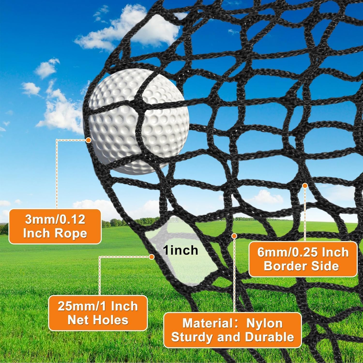 Filet Pare-Ballon d'Entraînement Golf XxXm en Polyester Noir Résistant - Installation Rapide, Réutilisable pour Pratique Extérieur/Intérieur