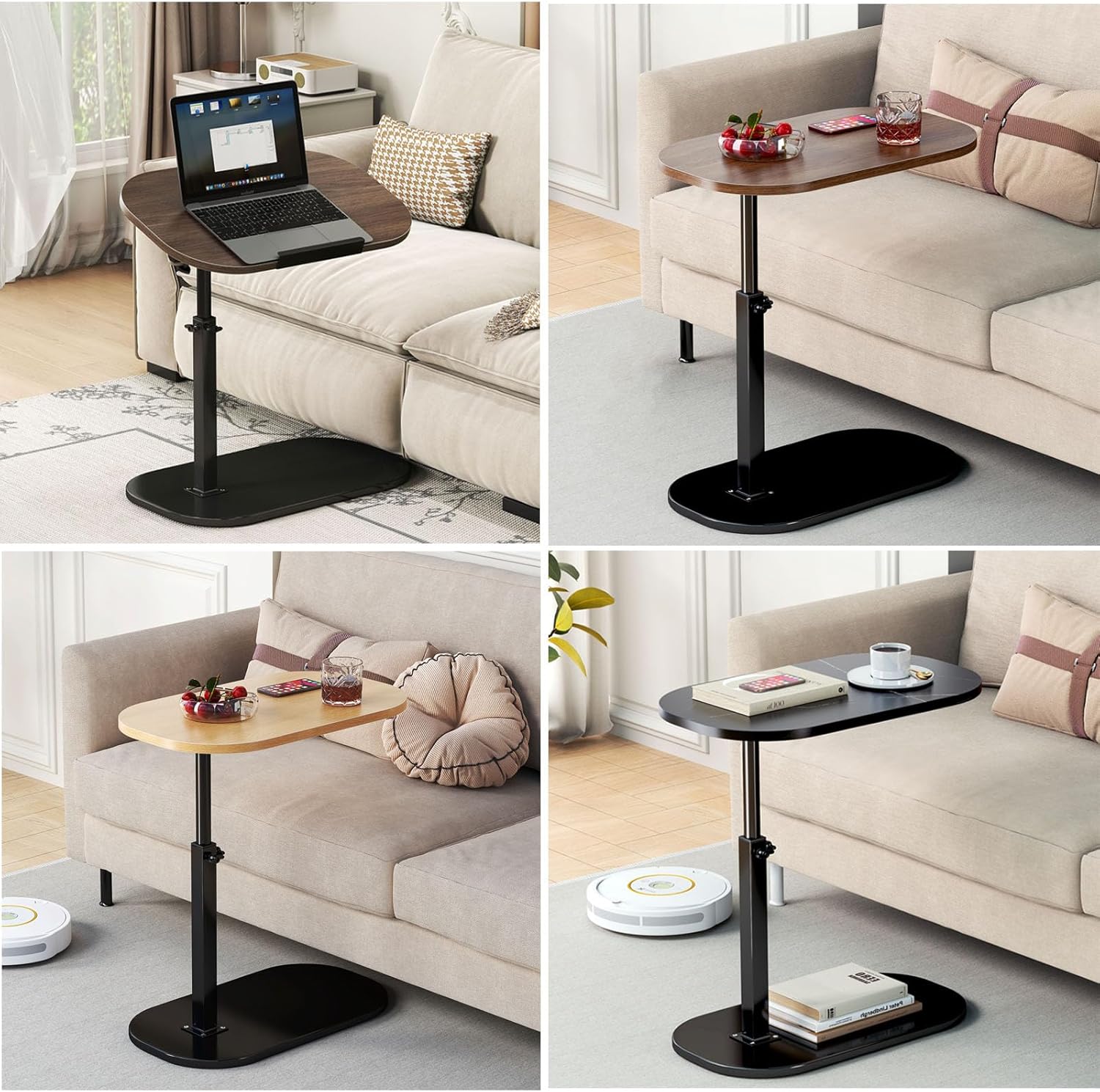 Adjustable Height C Shaped End Table,360°Swivel Tray Tables