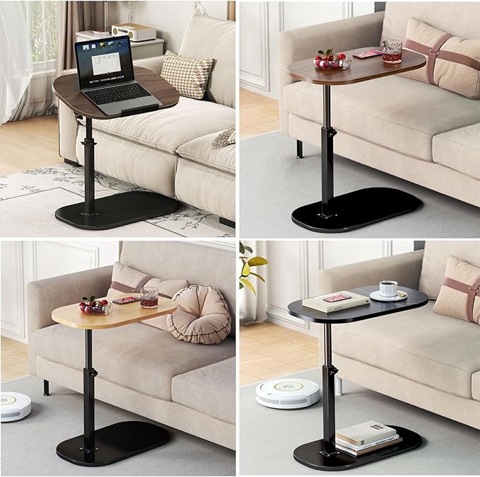 Adjustable Height C Shaped End Table,360°Swivel Tray Tables