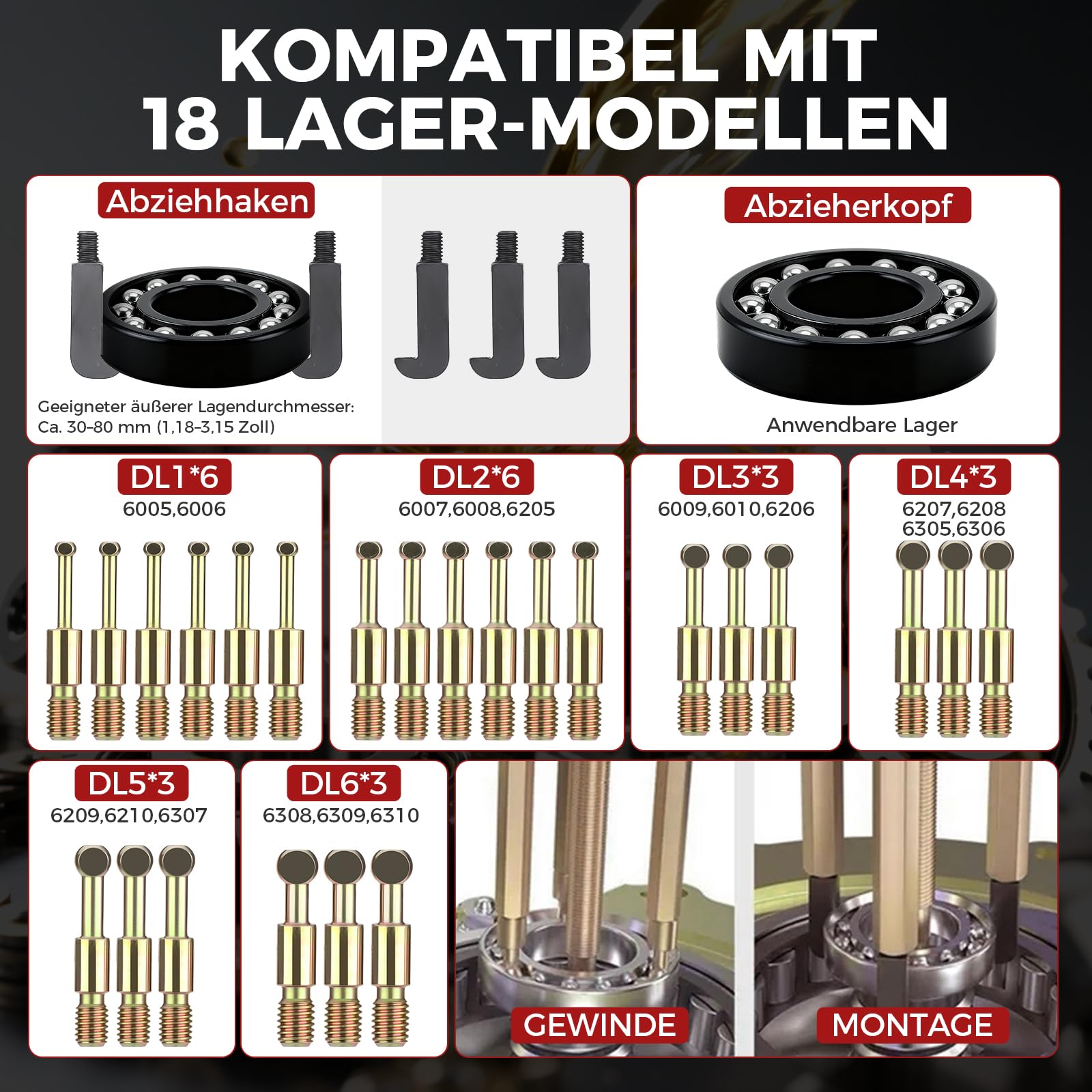 GEARMONSTER 36-TLG Lagerabzieher Set Innenlager Kugellager Abzieher