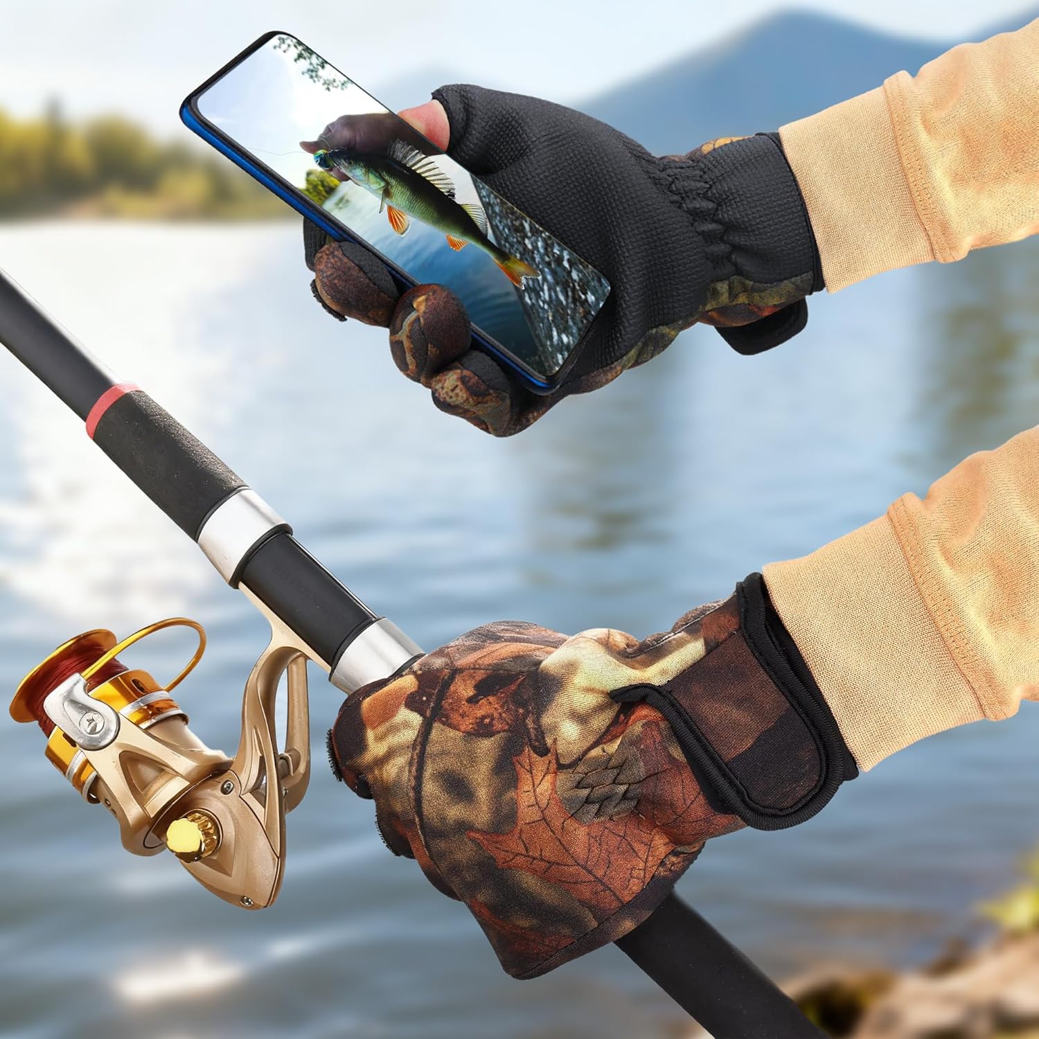 Fingerless Neoprene Fishing Gloves for Men Anti-Slip, Waterproof, Lightweight,for Cold Weather (Camouflage,1 Pair) - Image 3