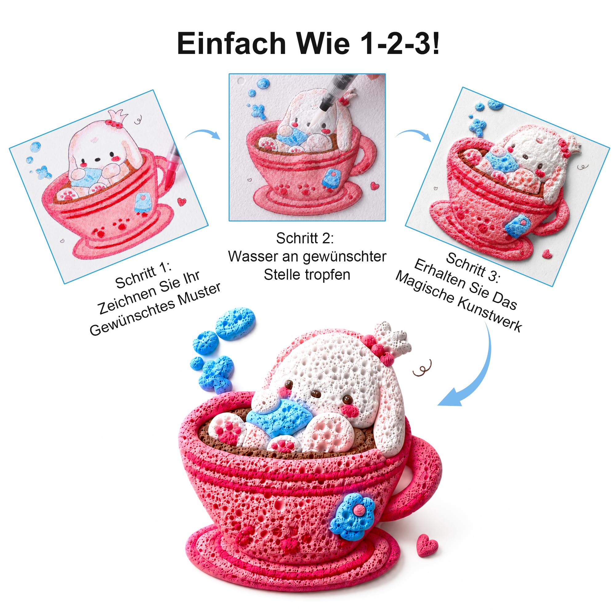 RuiHawk 75 Magic Puffy Paint Set, 3D Schaumtextur-Malset für Kinder mit 38 Blättern & 24 Acryl-Markern, Nicht Giftig & Wasserlöslich - Kreativset Geschenk ab 5 Jahren