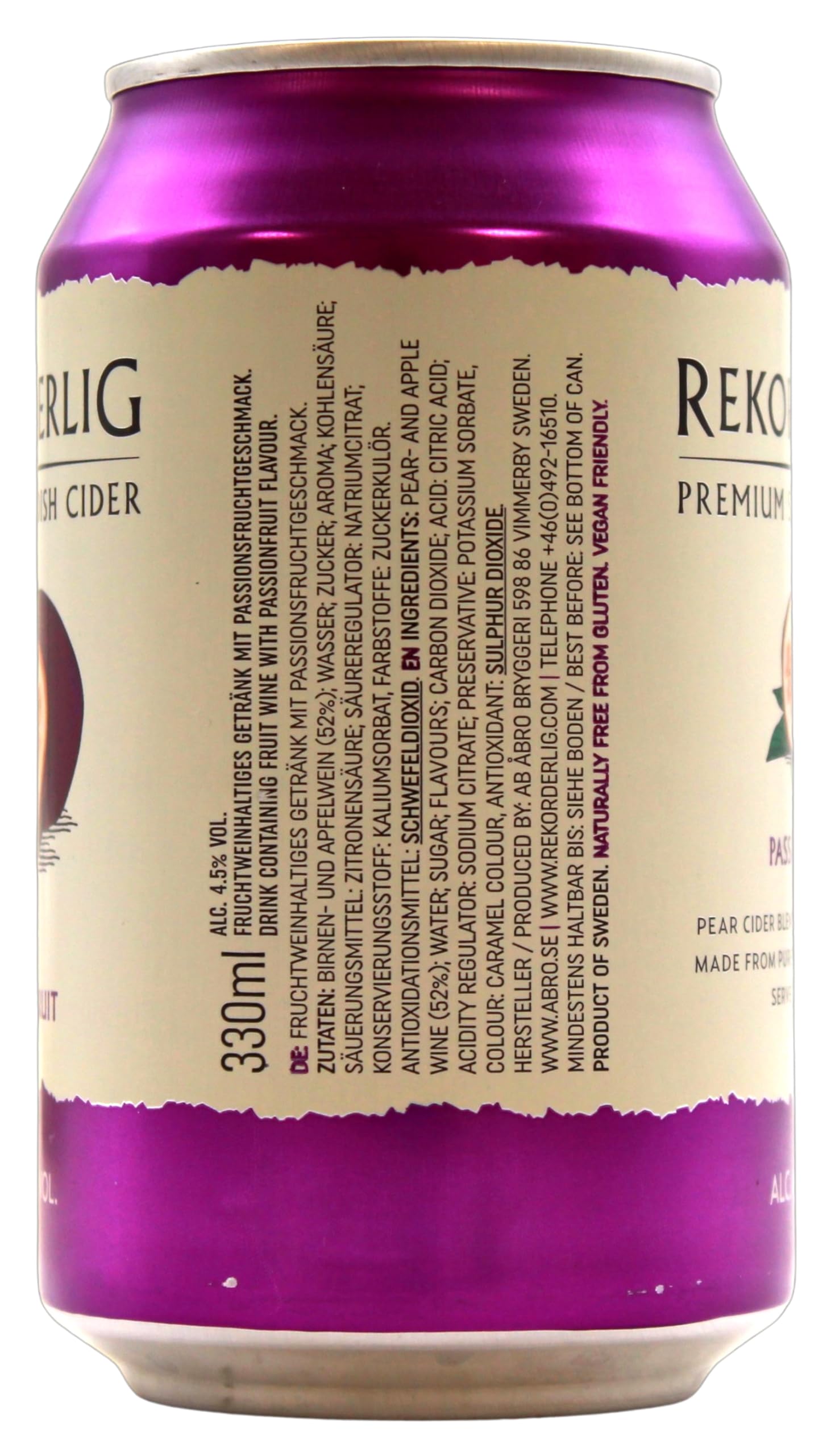 Rekorderlig Premium Swedish Cider Passionfruit 4.5% vol., 24er Pack (24 x 0.33 l) EINWEG