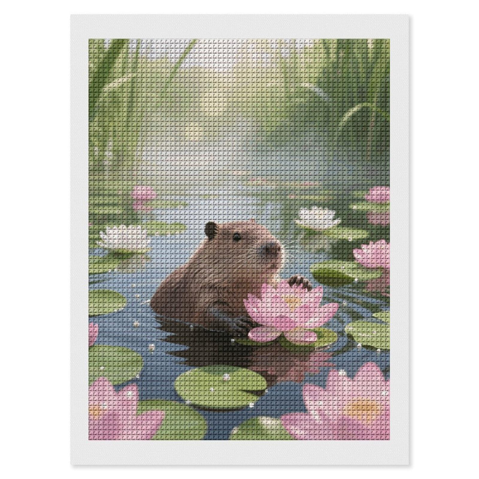 FodPand Capybara 5D Diamond Painting Kits for Adults Beginners Full Drill Square Diamond Dots Pictures Gem Art Supplies for Home Wall Room Decoration DIY Craft Set Gift 12x16