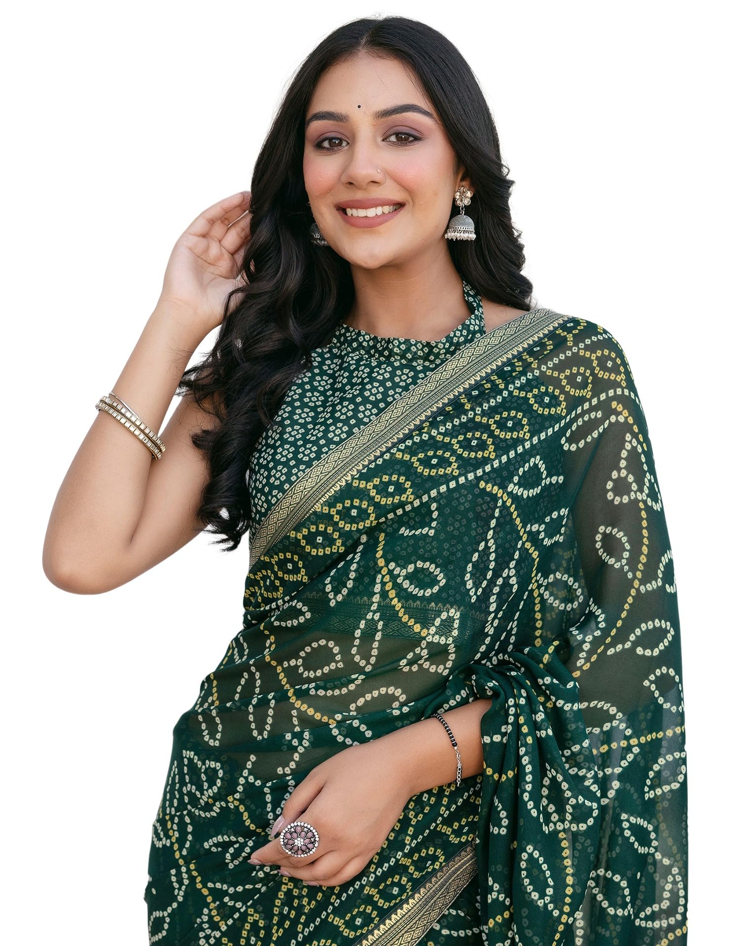 SIRIL Women's Georgette Bandhani Printed Saree With Unstitched Blouse Piece