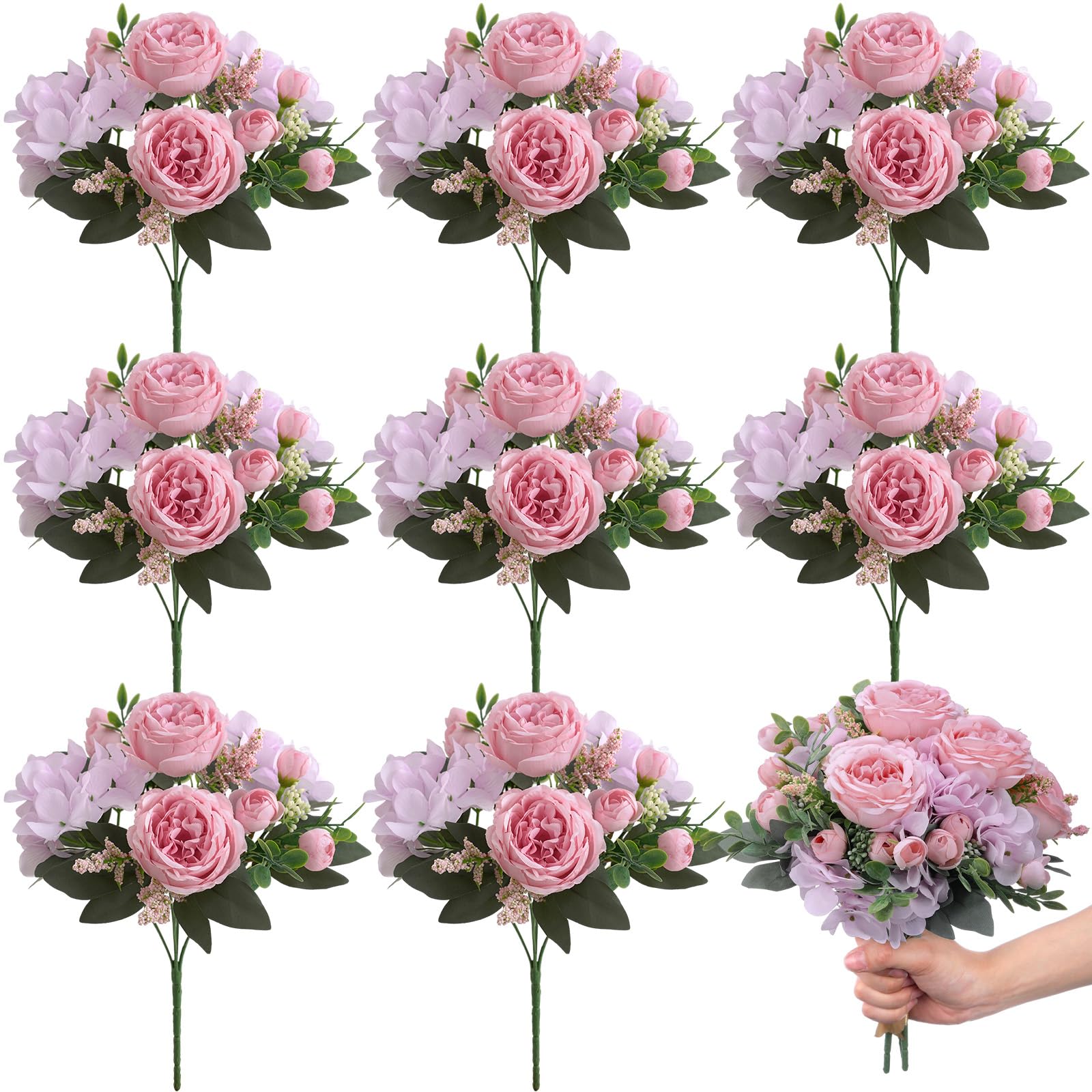 Fleurs de pivoines artificielles en soie lot de 8 pour décoration de mariage rose violet