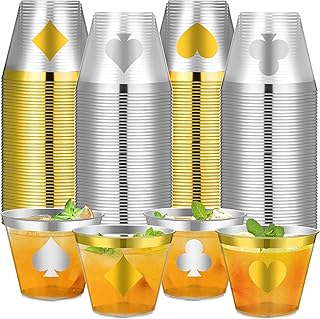80 Pcs Casino Theme Party Cups Decoration Bulk 9 oz Poker Disposable Plastic Clear Drinking Wine Cups for Casino Game Night Las Vegas Poker Club Birthday Party Supplies Favors (Gold,Silver)