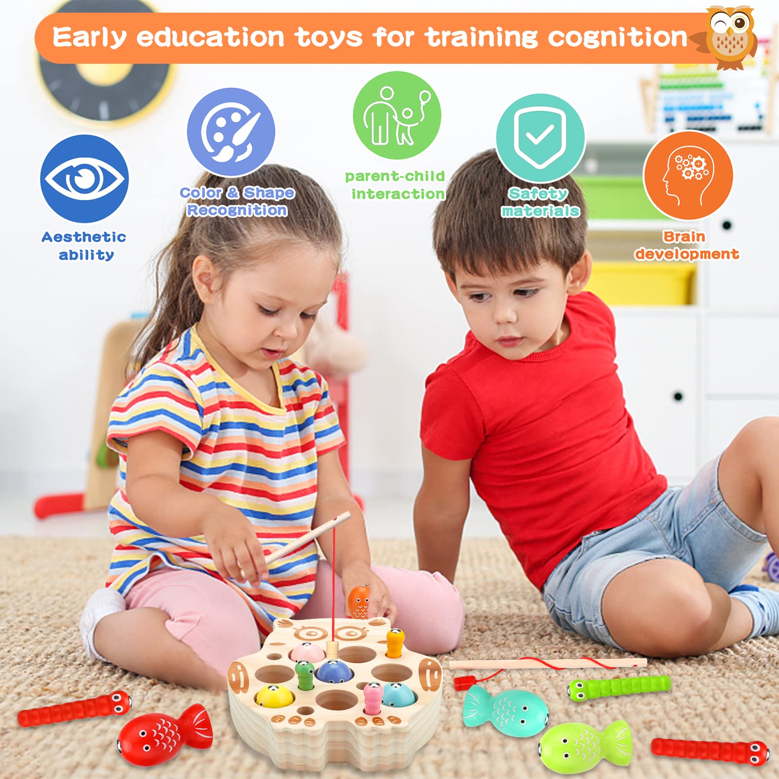 Jouet Enfant 2 Ans, Jeux Montessori 2 Ans, Jouets en Bois Jeu de pêche, Jeu de Peche Magnetique, Enfant en Bois Educatif Jouet, Jeux Enfants Cadeau 2-5 Ans - 4