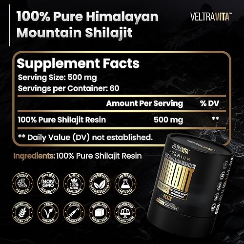 Miniatura 8 de Resina Shilajit del Himalaya 100% pura oro 500 orgánico  75% de ácido fúlvico de alta potencia, ácido húmico y más de 85 oligominerales  Energía