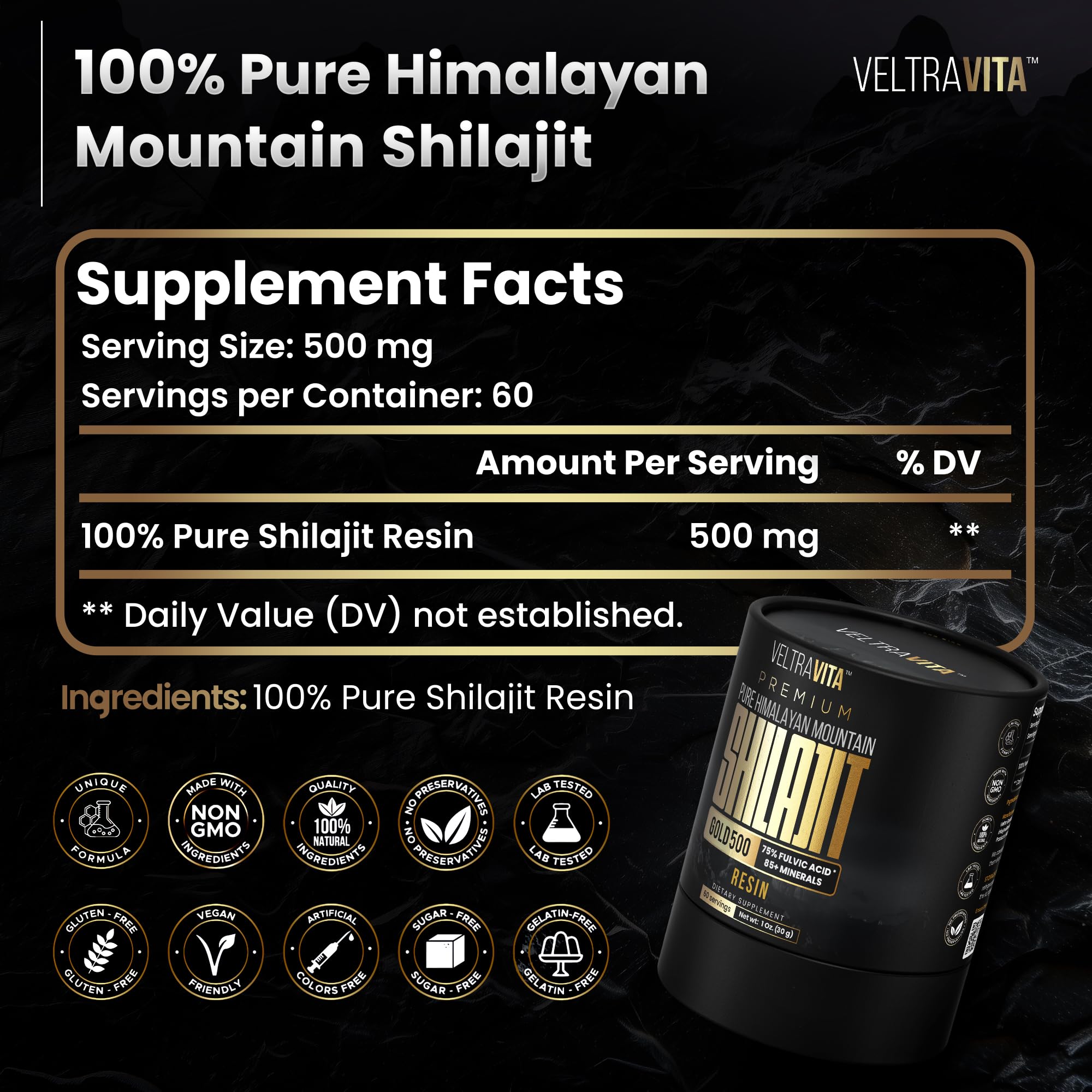 VeltraVita® 100% Pure Himalayan Shilajit Resin Gold Grade | High Potency 75%+ Fulvic Acid & 85+ Trace Minerals | Organic Shilajit for Men & Women | Natural Energy & Immune Support | Lab Tested | 30g — Amazon image 8